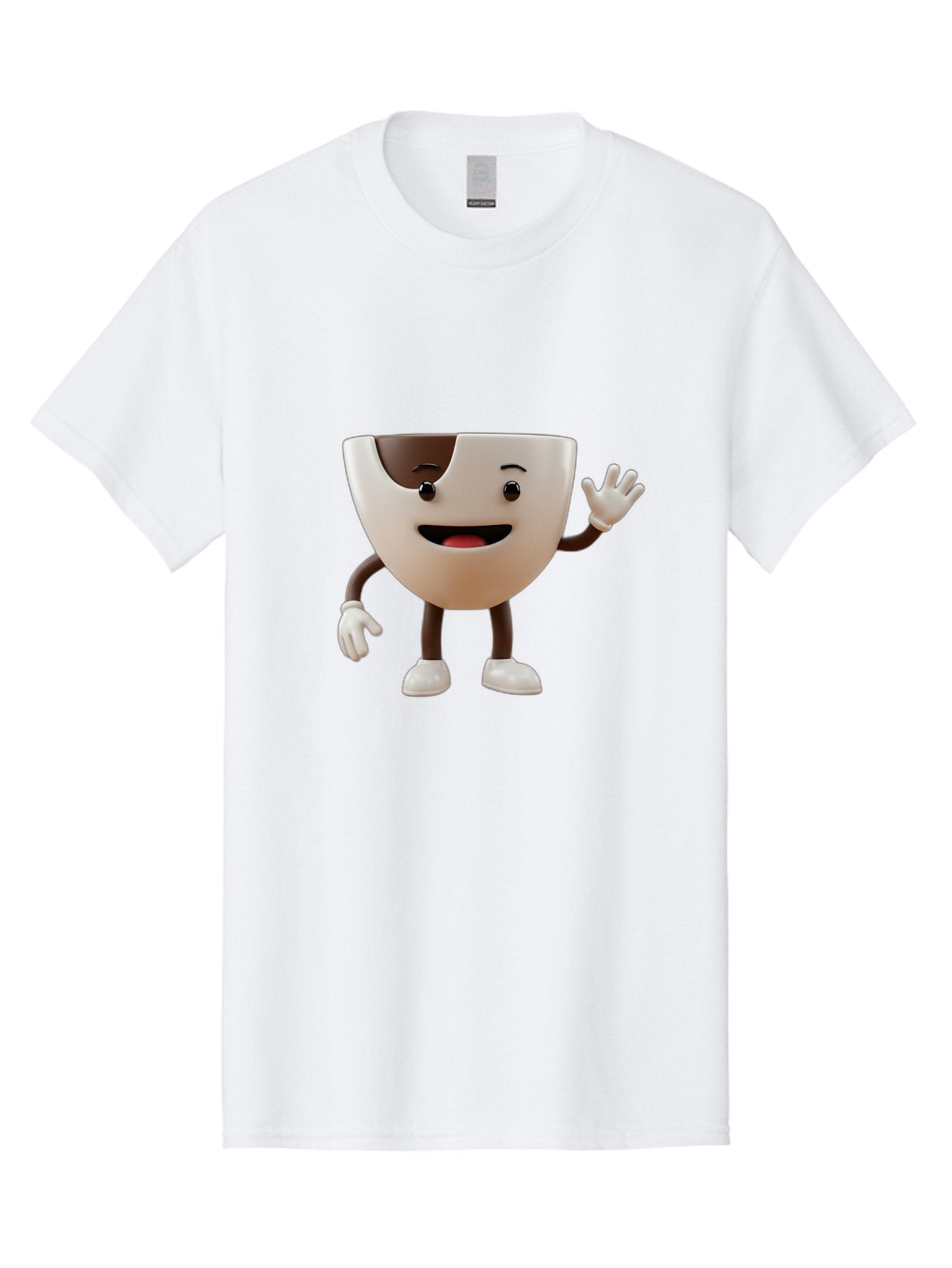 Coffee-Cup-Character-2 Men'S Graphic Tee, 100% Cotton, Comfortable Casual Summer Wear, Machine Washable, Cartoon Coffee Cup, Cute Character, Smiling Face, Waving Hand, Coffee Lover, Animated Mascot, Fun Design, Playful Illustration, Baa361 12
