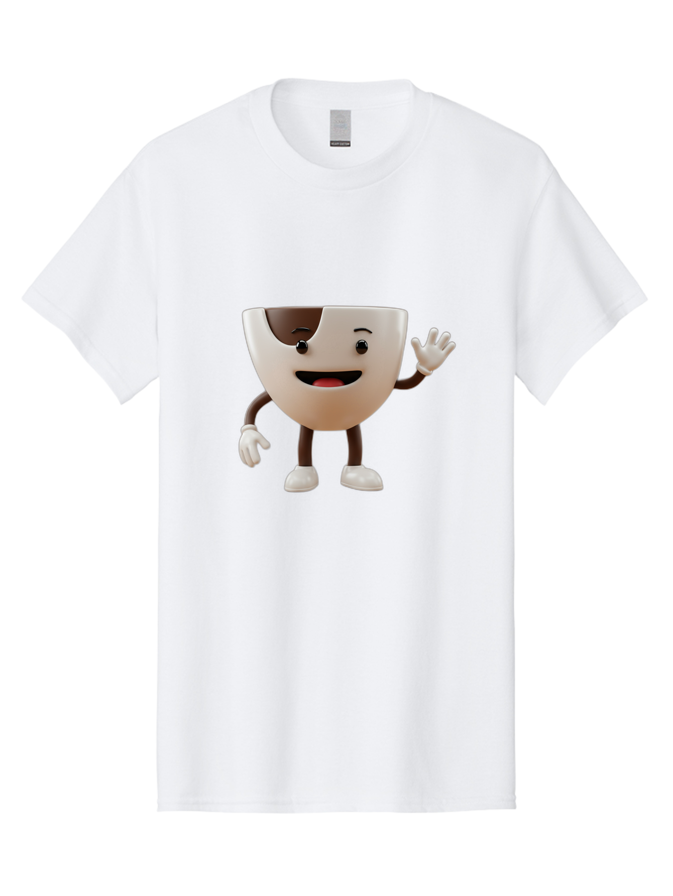 Coffee-Cup-Character-2 Men'S Graphic Tee, 100% Cotton, Comfortable Casual Summer Wear, Machine Washable, Cartoon Coffee Cup, Cute Character, Smiling Face, Waving Hand, Coffee Lover, Animated Mascot, Fun Design, Playful Illustration, Baa361 5