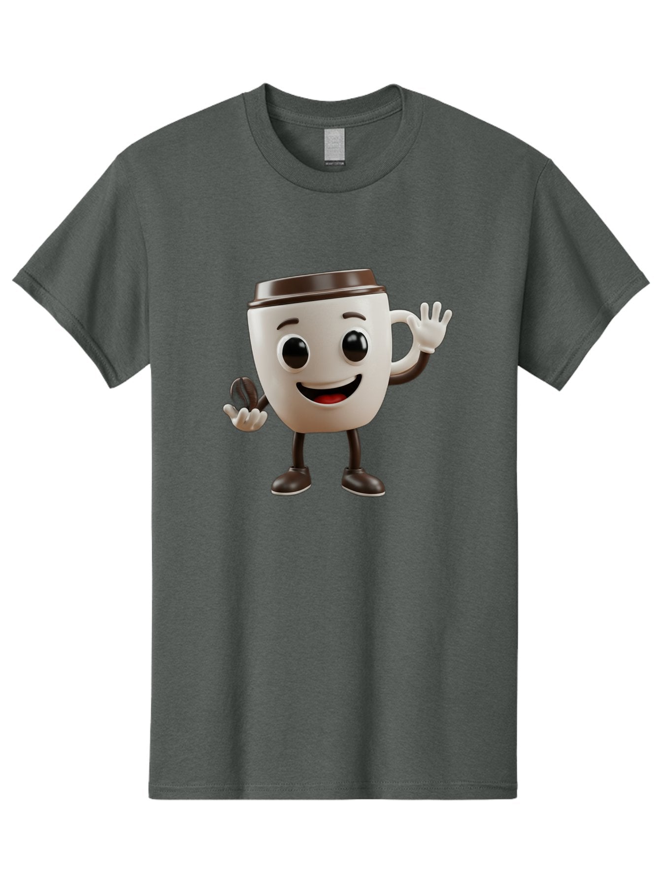 Coffee-Cup-Mascot Men'S Graphic Tee, 100% Cotton, Comfortable Casual Summer Wear, Machine Washable, Cartoon Coffee Cup, Smiling Face, Waving Hands, Black Accents, Coffee To Go, Playful Character, Morning Pick-Me-Up, Caffeinated Fun Baa363 8