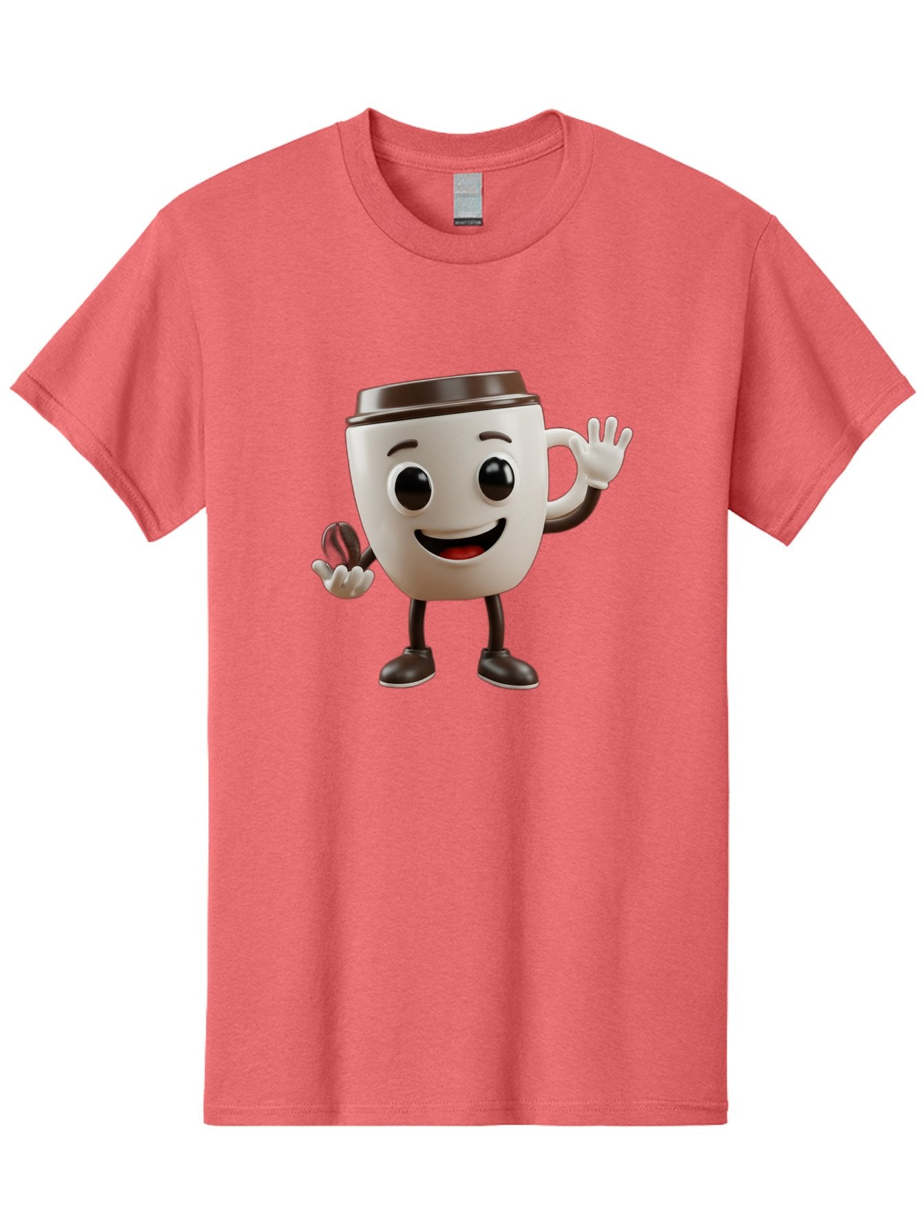 Coffee-Cup-Mascot Men'S Graphic Tee, 100% Cotton, Comfortable Casual Summer Wear, Machine Washable, Cartoon Coffee Cup, Smiling Face, Waving Hands, Black Accents, Coffee To Go, Playful Character, Morning Pick-Me-Up, Caffeinated Fun Baa363 14