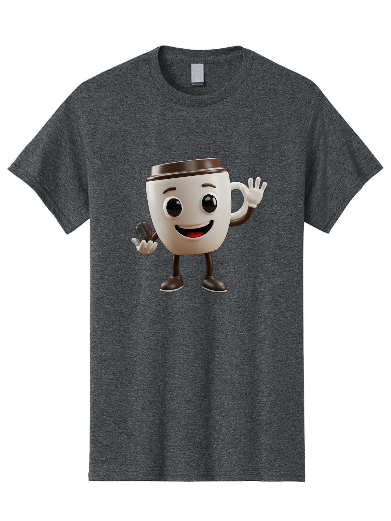 Coffee-Cup-Mascot Men'S Graphic Tee, 100% Cotton, Comfortable Casual Summer Wear, Machine Washable, Cartoon Coffee Cup, Smiling Face, Waving Hands, Black Accents, Coffee To Go, Playful Character, Morning Pick-Me-Up, Caffeinated Fun Baa363 3