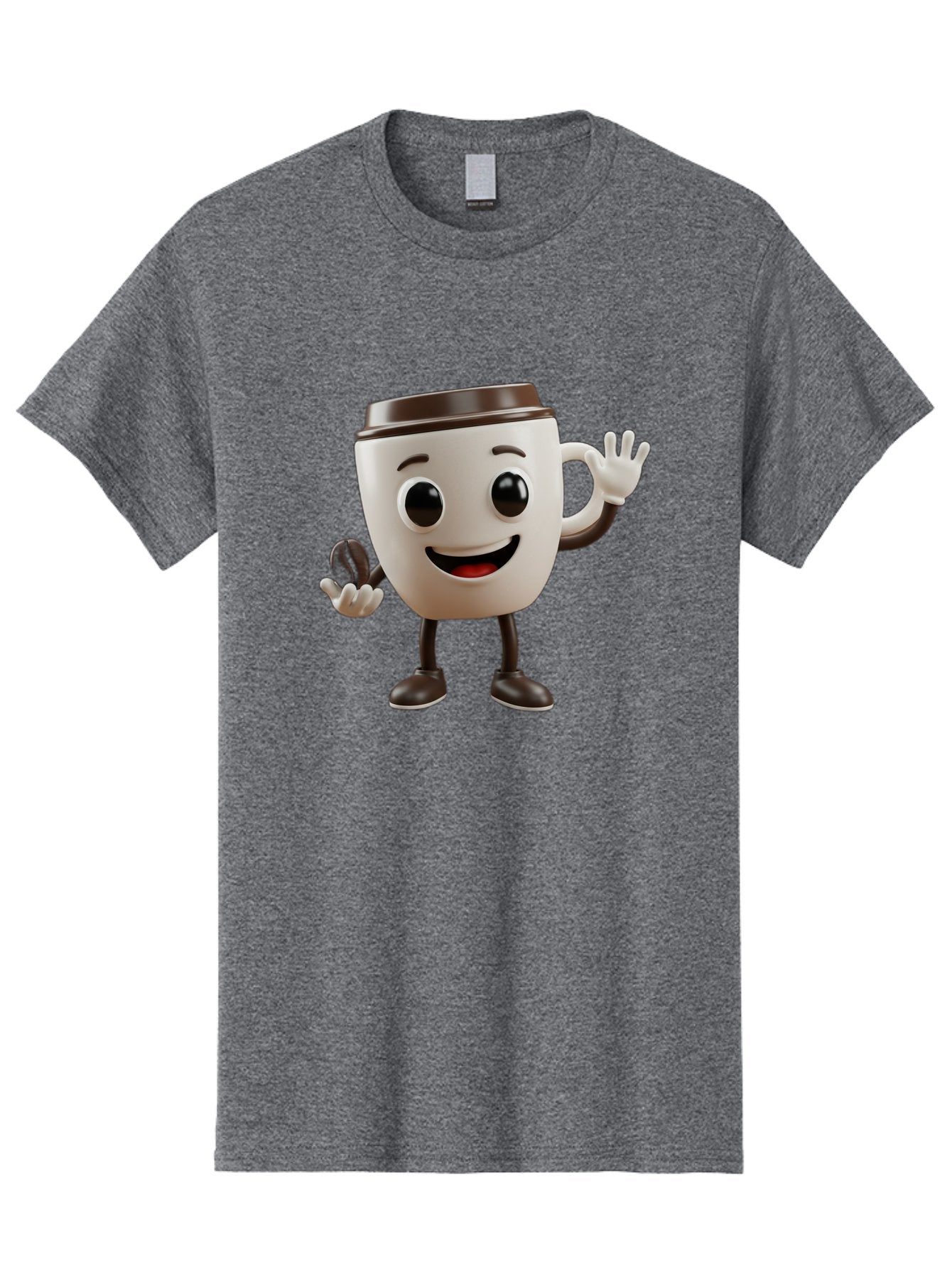 Coffee-Cup-Mascot Men'S Graphic Tee, 100% Cotton, Comfortable Casual Summer Wear, Machine Washable, Cartoon Coffee Cup, Smiling Face, Waving Hands, Black Accents, Coffee To Go, Playful Character, Morning Pick-Me-Up, Caffeinated Fun Baa363 5