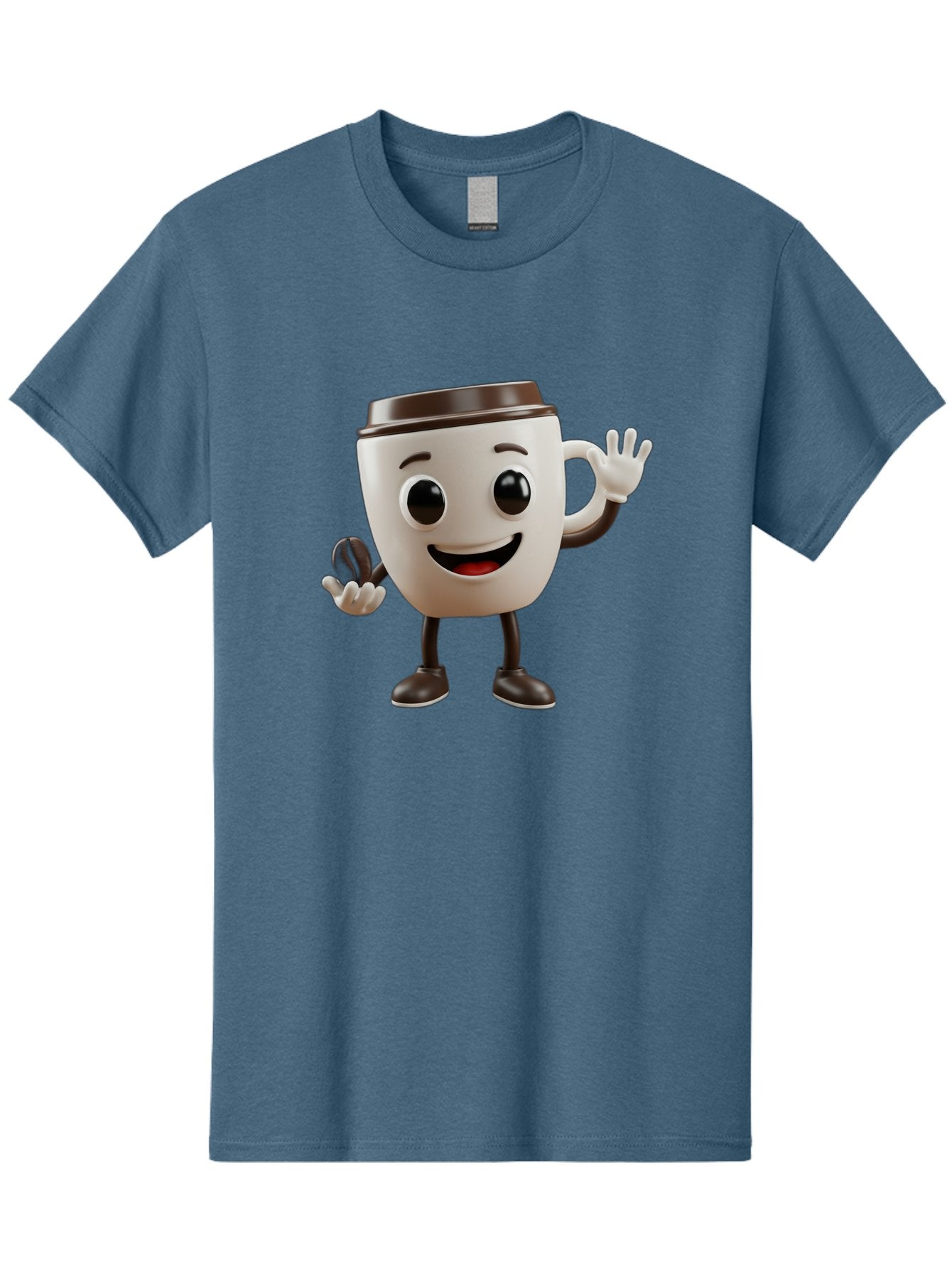 Coffee-Cup-Mascot Men'S Graphic Tee, 100% Cotton, Comfortable Casual Summer Wear, Machine Washable, Cartoon Coffee Cup, Smiling Face, Waving Hands, Black Accents, Coffee To Go, Playful Character, Morning Pick-Me-Up, Caffeinated Fun Baa363 10