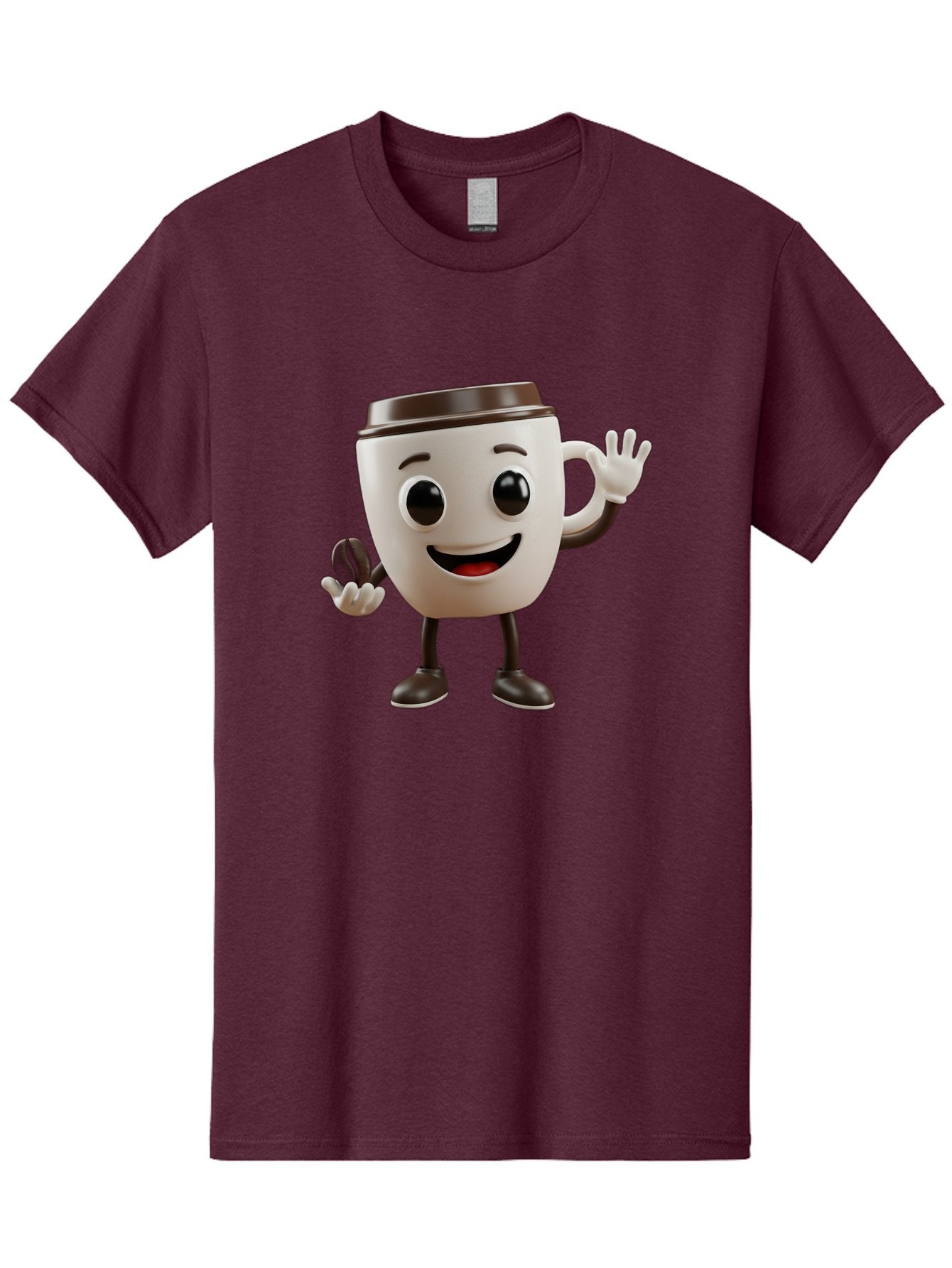 Coffee-Cup-Mascot Men'S Graphic Tee, 100% Cotton, Comfortable Casual Summer Wear, Machine Washable, Cartoon Coffee Cup, Smiling Face, Waving Hands, Black Accents, Coffee To Go, Playful Character, Morning Pick-Me-Up, Caffeinated Fun Baa363 13