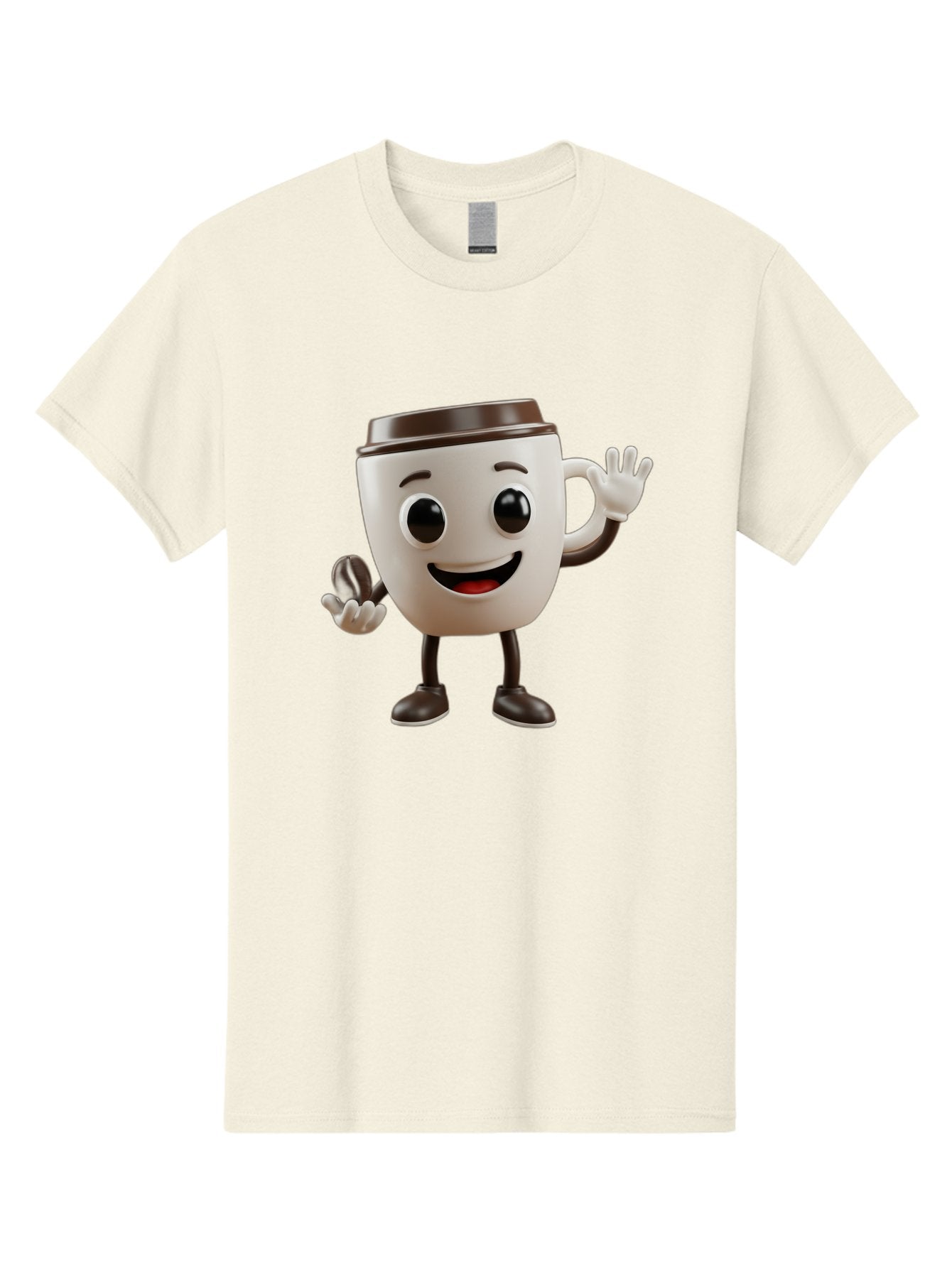 Coffee-Cup-Mascot Men'S Graphic Tee, 100% Cotton, Comfortable Casual Summer Wear, Machine Washable, Cartoon Coffee Cup, Smiling Face, Waving Hands, Black Accents, Coffee To Go, Playful Character, Morning Pick-Me-Up, Caffeinated Fun Baa363 4