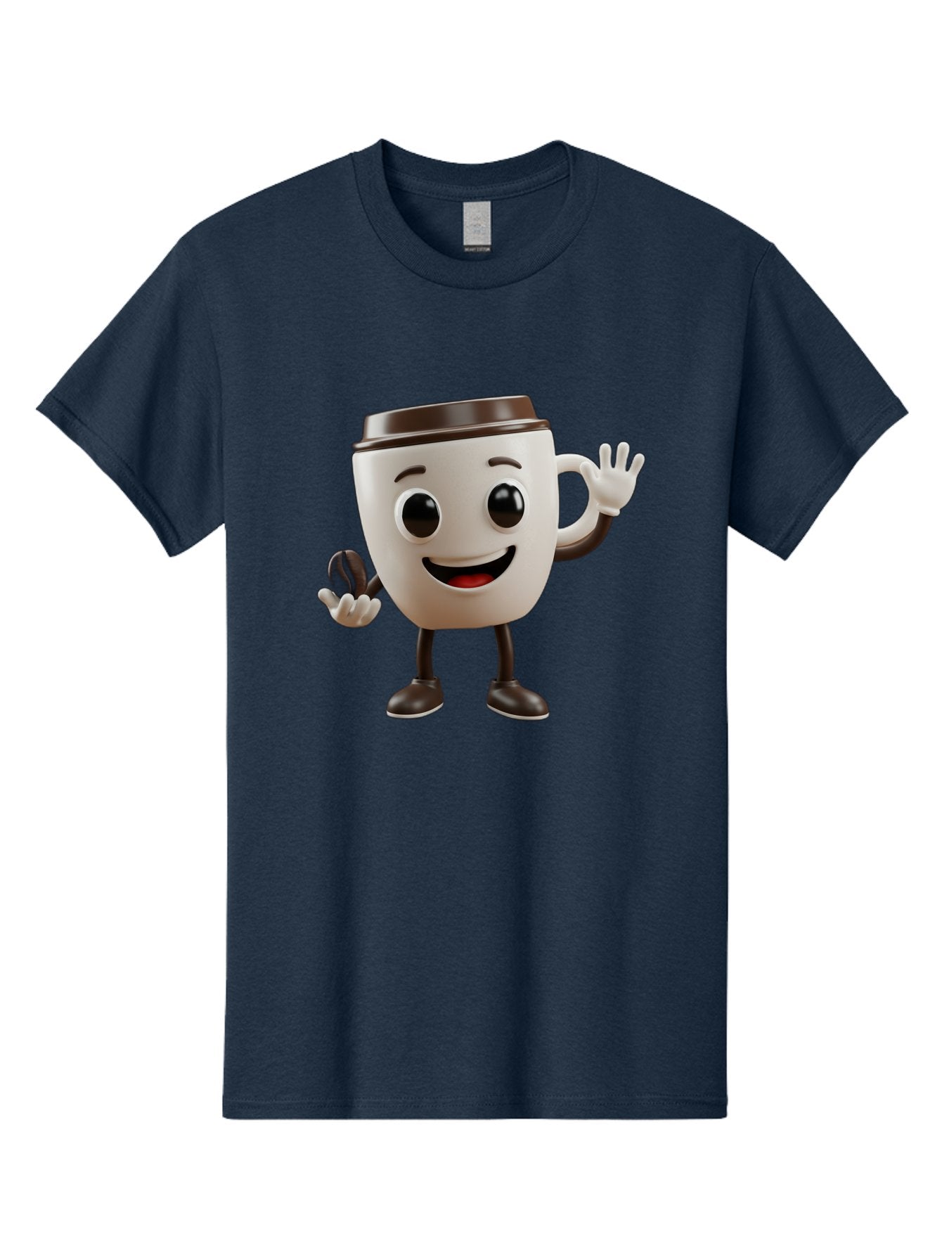Coffee-Cup-Mascot Men'S Graphic Tee, 100% Cotton, Comfortable Casual Summer Wear, Machine Washable, Cartoon Coffee Cup, Smiling Face, Waving Hands, Black Accents, Coffee To Go, Playful Character, Morning Pick-Me-Up, Caffeinated Fun Baa363 9