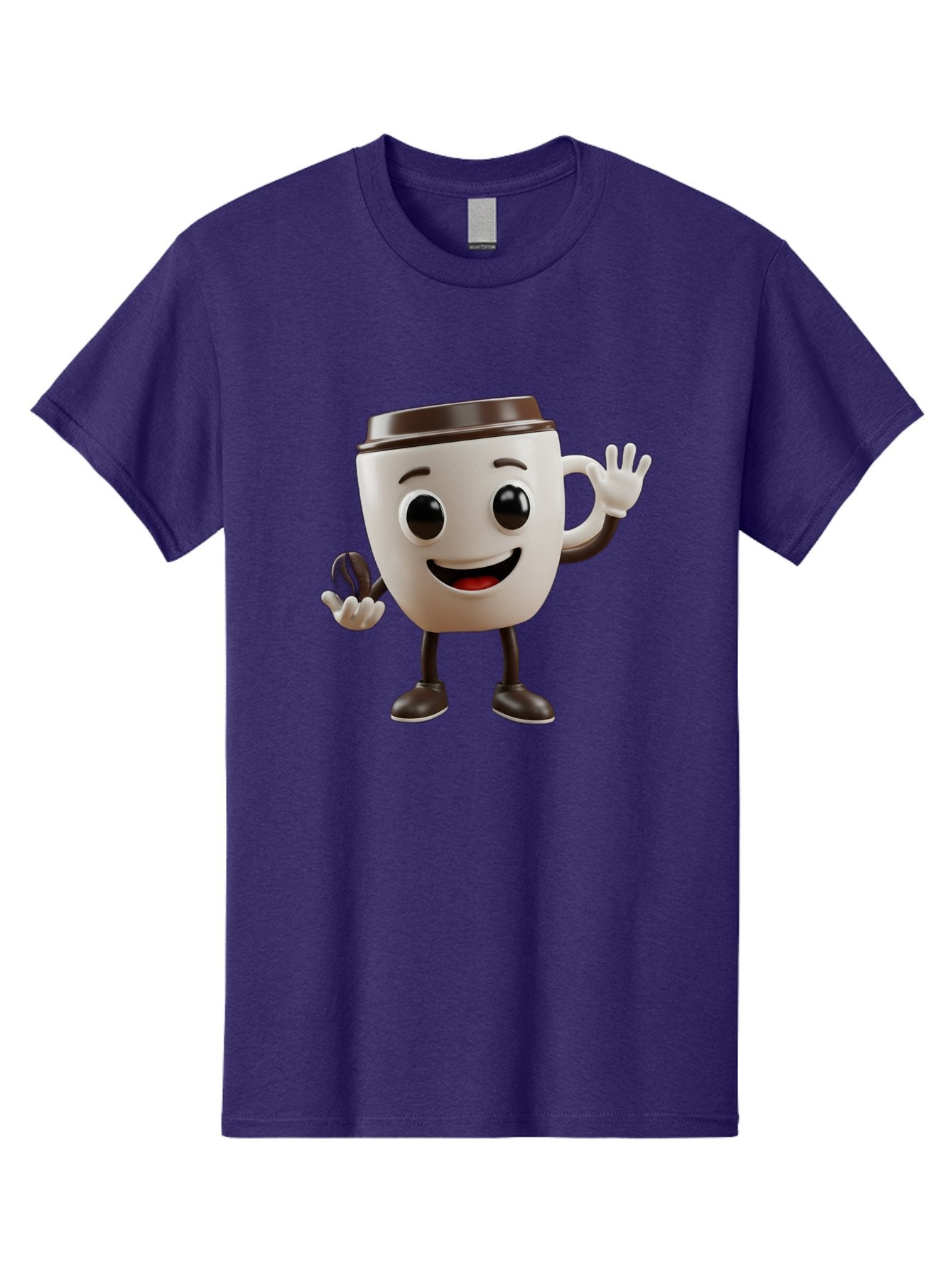 Coffee-Cup-Mascot Men'S Graphic Tee, 100% Cotton, Comfortable Casual Summer Wear, Machine Washable, Cartoon Coffee Cup, Smiling Face, Waving Hands, Black Accents, Coffee To Go, Playful Character, Morning Pick-Me-Up, Caffeinated Fun Baa363 7