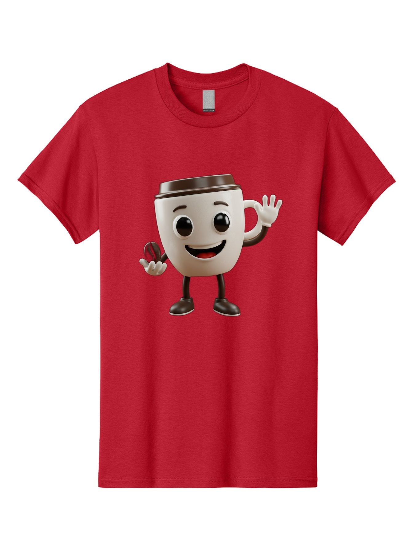 Coffee-Cup-Mascot Men'S Graphic Tee, 100% Cotton, Comfortable Casual Summer Wear, Machine Washable, Cartoon Coffee Cup, Smiling Face, Waving Hands, Black Accents, Coffee To Go, Playful Character, Morning Pick-Me-Up, Caffeinated Fun Baa363 12