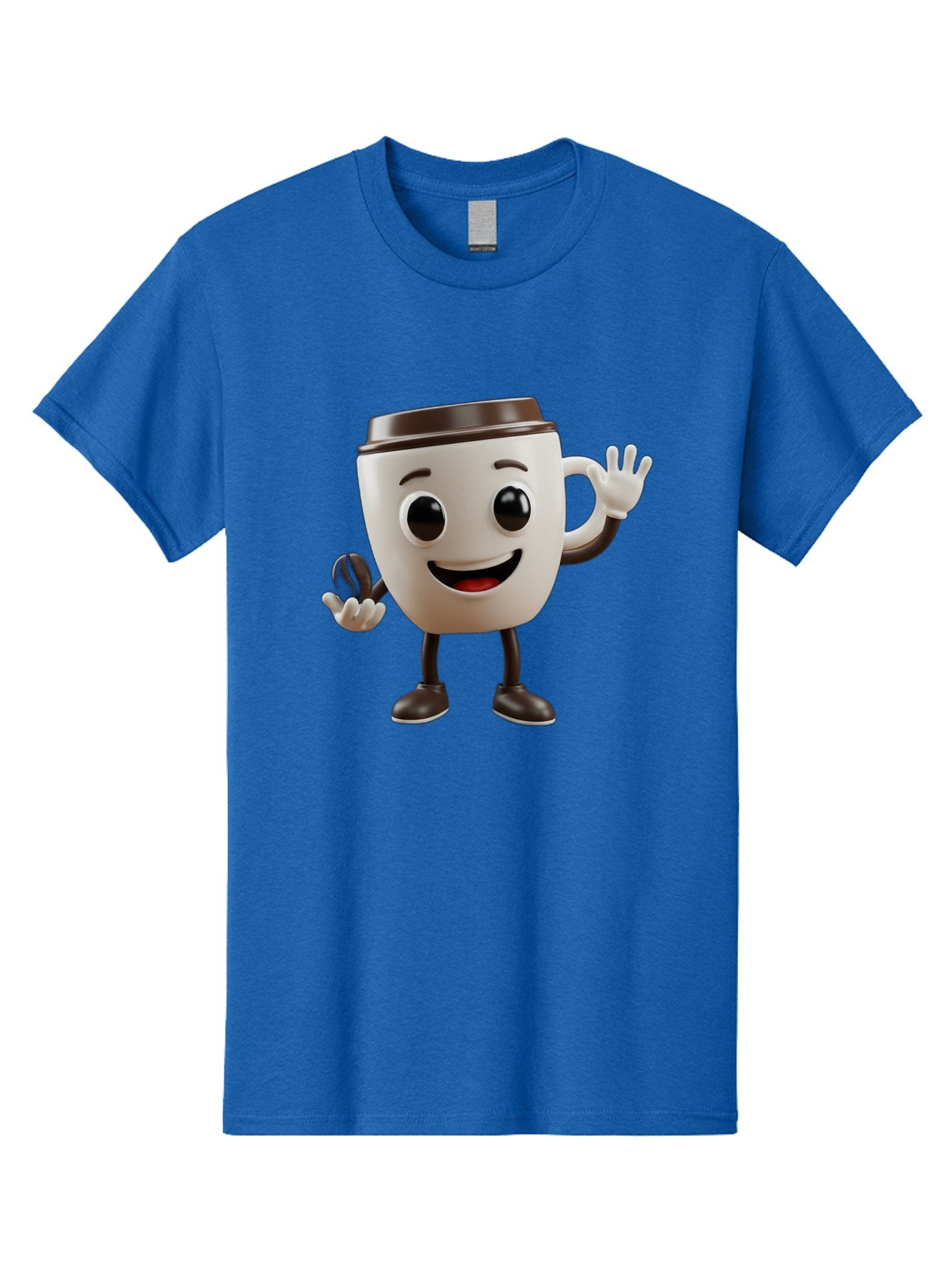 Coffee-Cup-Mascot Men'S Graphic Tee, 100% Cotton, Comfortable Casual Summer Wear, Machine Washable, Cartoon Coffee Cup, Smiling Face, Waving Hands, Black Accents, Coffee To Go, Playful Character, Morning Pick-Me-Up, Caffeinated Fun Baa363 6