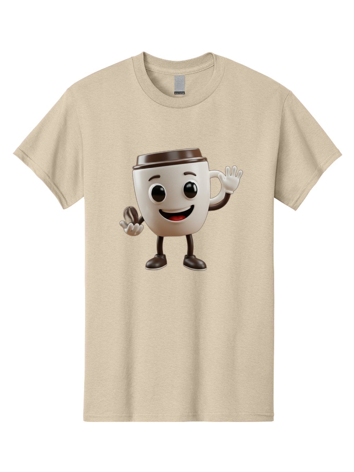 Coffee-Cup-Mascot Men'S Graphic Tee, 100% Cotton, Comfortable Casual Summer Wear, Machine Washable, Cartoon Coffee Cup, Smiling Face, Waving Hands, Black Accents, Coffee To Go, Playful Character, Morning Pick-Me-Up, Caffeinated Fun Baa363 11