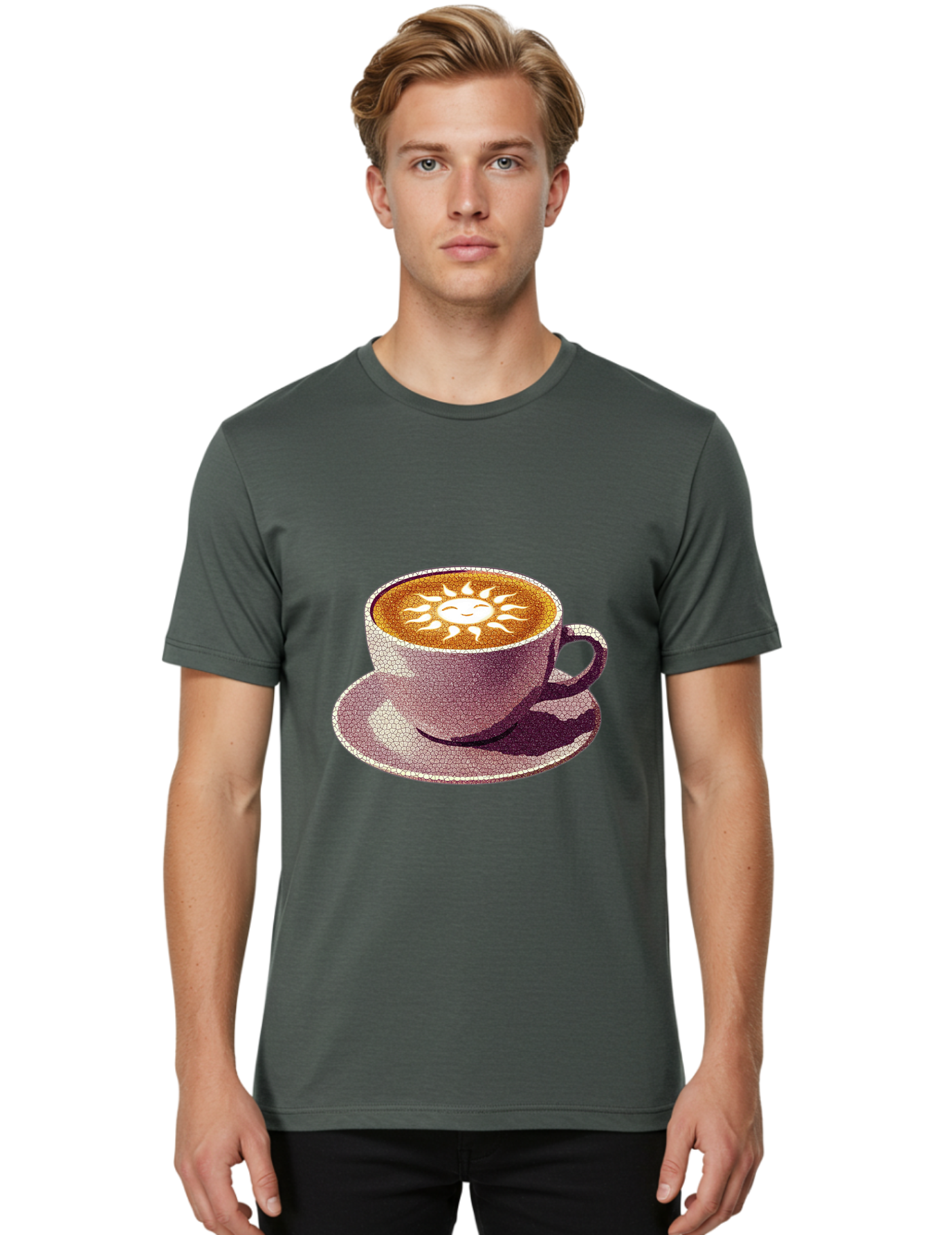Coffee-Cup-Sun Men'S Graphic Tee, 100% Cotton, Comfortable Casual Summer Wear, Machine Washable, Coffee Cup, Latte Art, Sun Design, Heart Shape, Morning Coffee, Coffee Break, Espresso, Cafe Culture, Warm Beverage, Daily Grind Baa364 24