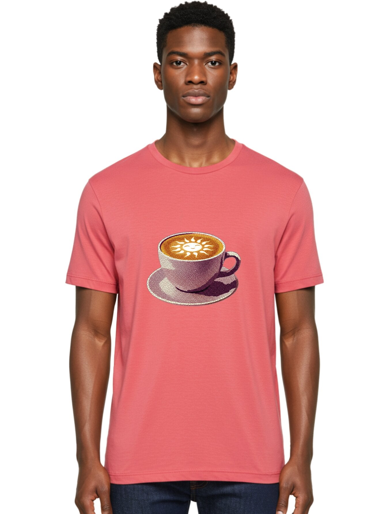 Coffee-Cup-Sun Men'S Graphic Tee, 100% Cotton, Comfortable Casual Summer Wear, Machine Washable, Coffee Cup, Latte Art, Sun Design, Heart Shape, Morning Coffee, Coffee Break, Espresso, Cafe Culture, Warm Beverage, Daily Grind Baa364 28