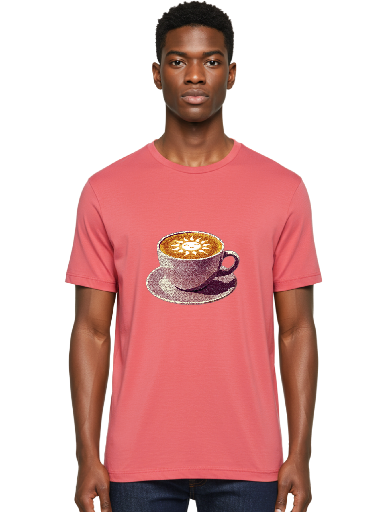 Coffee-Cup-Sun Men'S Graphic Tee, 100% Cotton, Comfortable Casual Summer Wear, Machine Washable, Coffee Cup, Latte Art, Sun Design, Heart Shape, Morning Coffee, Coffee Break, Espresso, Cafe Culture, Warm Beverage, Daily Grind Baa364 6