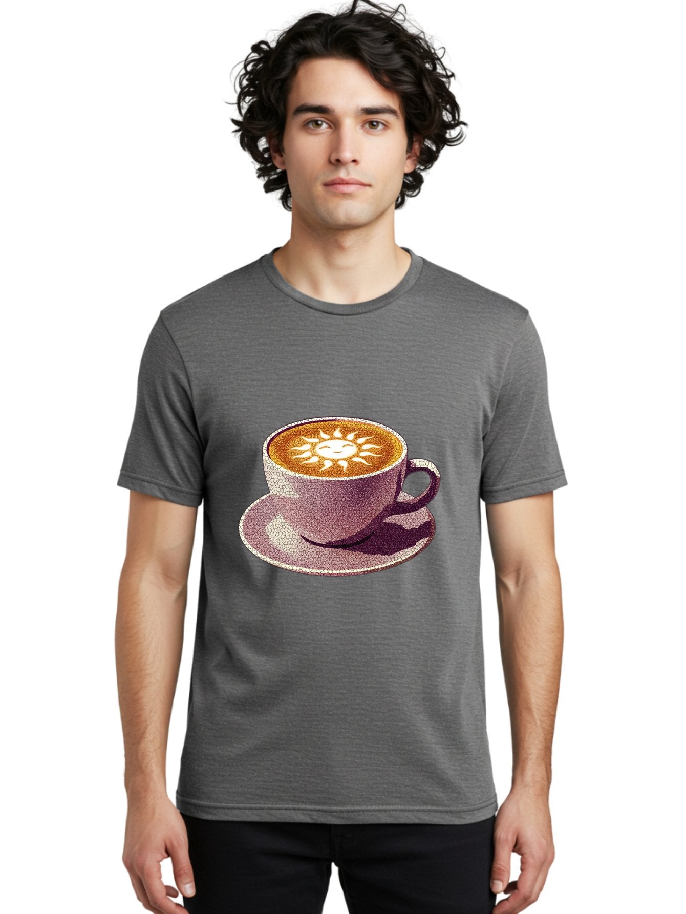 Coffee-Cup-Sun Men'S Graphic Tee, 100% Cotton, Comfortable Casual Summer Wear, Machine Washable, Coffee Cup, Latte Art, Sun Design, Heart Shape, Morning Coffee, Coffee Break, Espresso, Cafe Culture, Warm Beverage, Daily Grind Baa364 27