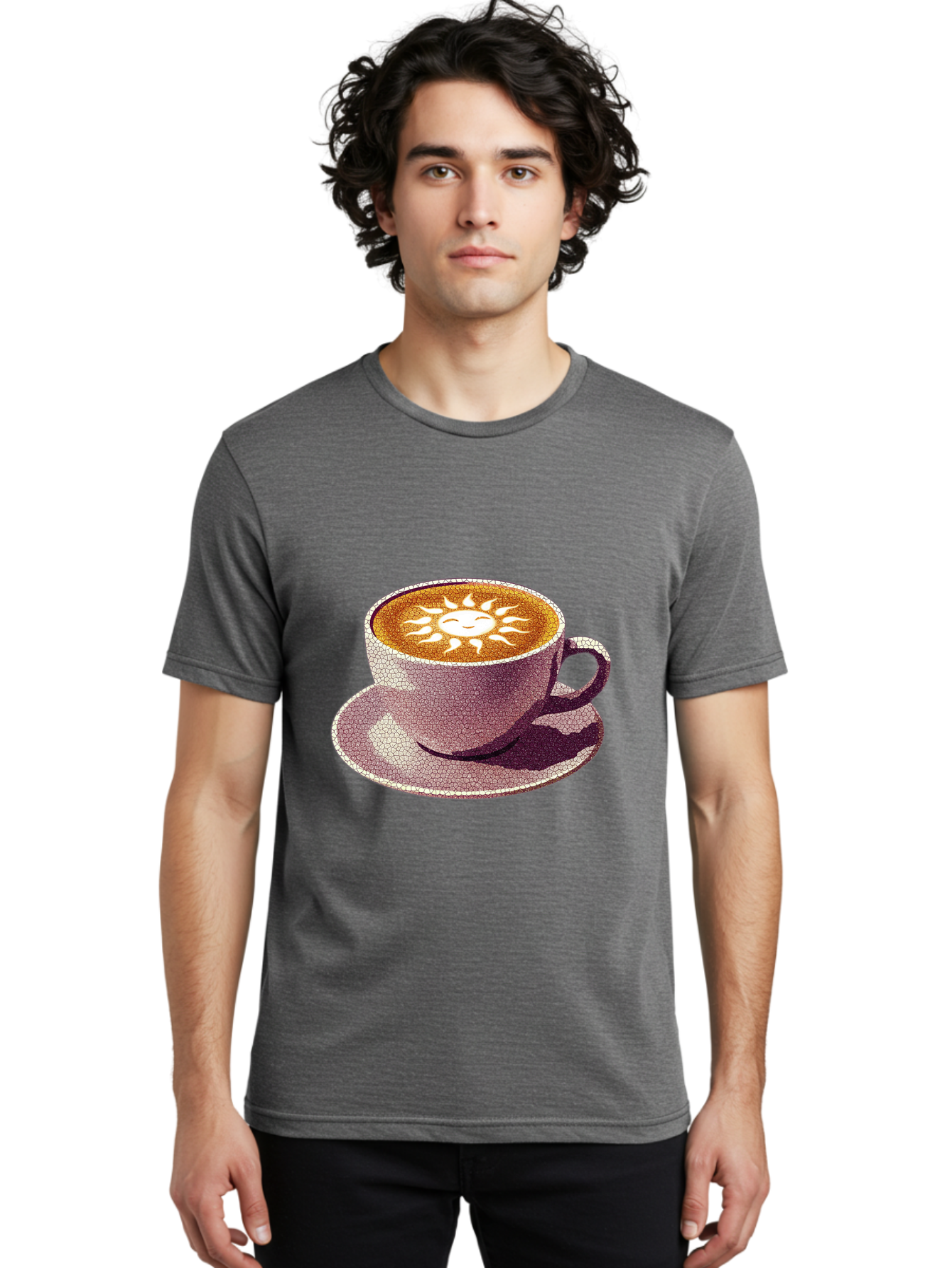 Coffee-Cup-Sun Men'S Graphic Tee, 100% Cotton, Comfortable Casual Summer Wear, Machine Washable, Coffee Cup, Latte Art, Sun Design, Heart Shape, Morning Coffee, Coffee Break, Espresso, Cafe Culture, Warm Beverage, Daily Grind Baa364 8