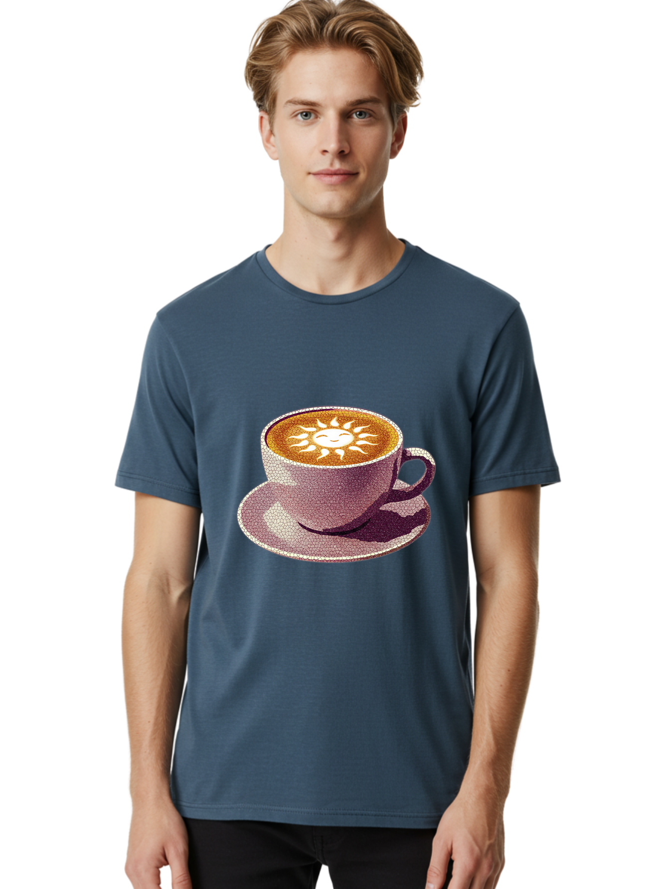 Coffee-Cup-Sun Men'S Graphic Tee, 100% Cotton, Comfortable Casual Summer Wear, Machine Washable, Coffee Cup, Latte Art, Sun Design, Heart Shape, Morning Coffee, Coffee Break, Espresso, Cafe Culture, Warm Beverage, Daily Grind Baa364 12