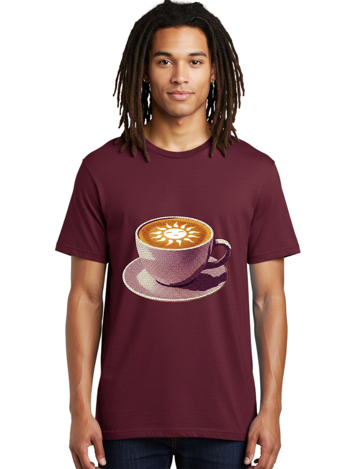 Coffee-Cup-Sun Men'S Graphic Tee, 100% Cotton, Comfortable Casual Summer Wear, Machine Washable, Coffee Cup, Latte Art, Sun Design, Heart Shape, Morning Coffee, Coffee Break, Espresso, Cafe Culture, Warm Beverage, Daily Grind Baa364 22