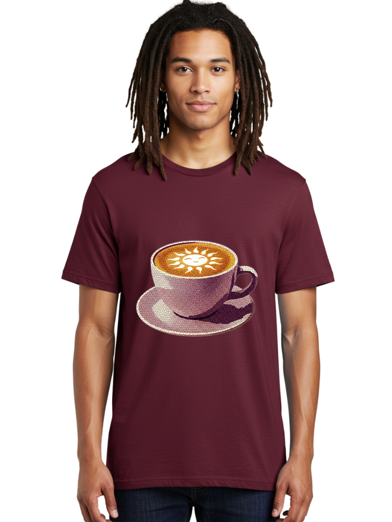 Coffee-Cup-Sun Men'S Graphic Tee, 100% Cotton, Comfortable Casual Summer Wear, Machine Washable, Coffee Cup, Latte Art, Sun Design, Heart Shape, Morning Coffee, Coffee Break, Espresso, Cafe Culture, Warm Beverage, Daily Grind Baa364 18