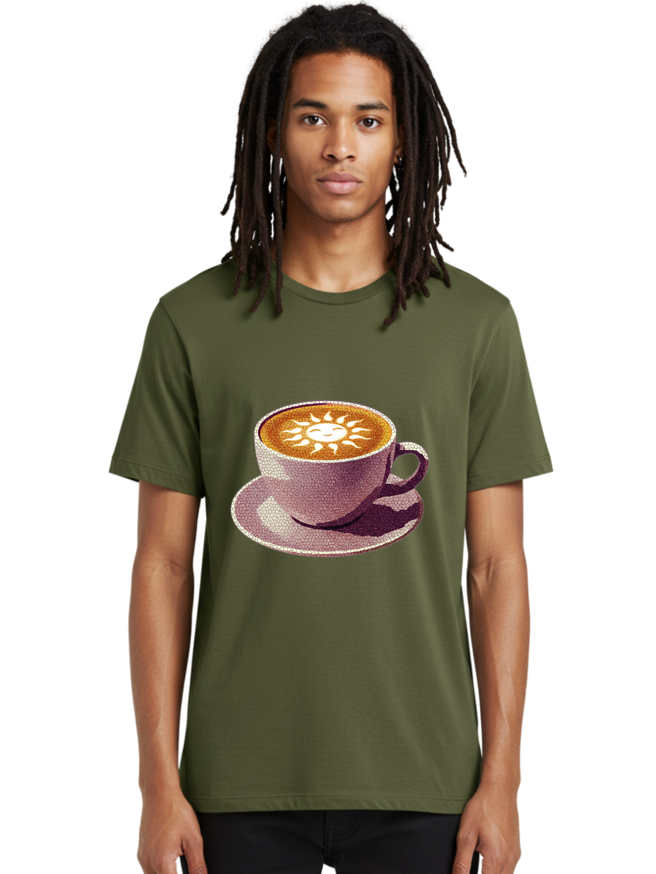 Coffee-Cup-Sun Men'S Graphic Tee, 100% Cotton, Comfortable Casual Summer Wear, Machine Washable, Coffee Cup, Latte Art, Sun Design, Heart Shape, Morning Coffee, Coffee Break, Espresso, Cafe Culture, Warm Beverage, Daily Grind Baa364 30