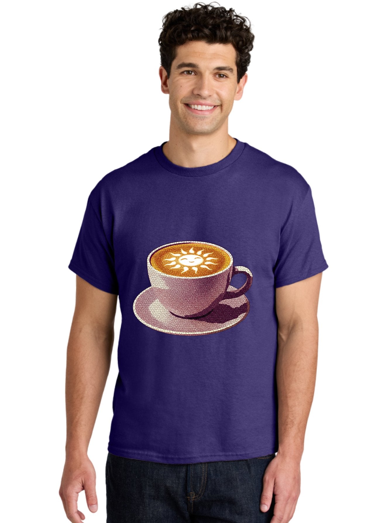 Coffee-Cup-Sun Men'S Graphic Tee, 100% Cotton, Comfortable Casual Summer Wear, Machine Washable, Coffee Cup, Latte Art, Sun Design, Heart Shape, Morning Coffee, Coffee Break, Espresso, Cafe Culture, Warm Beverage, Daily Grind Baa364 29