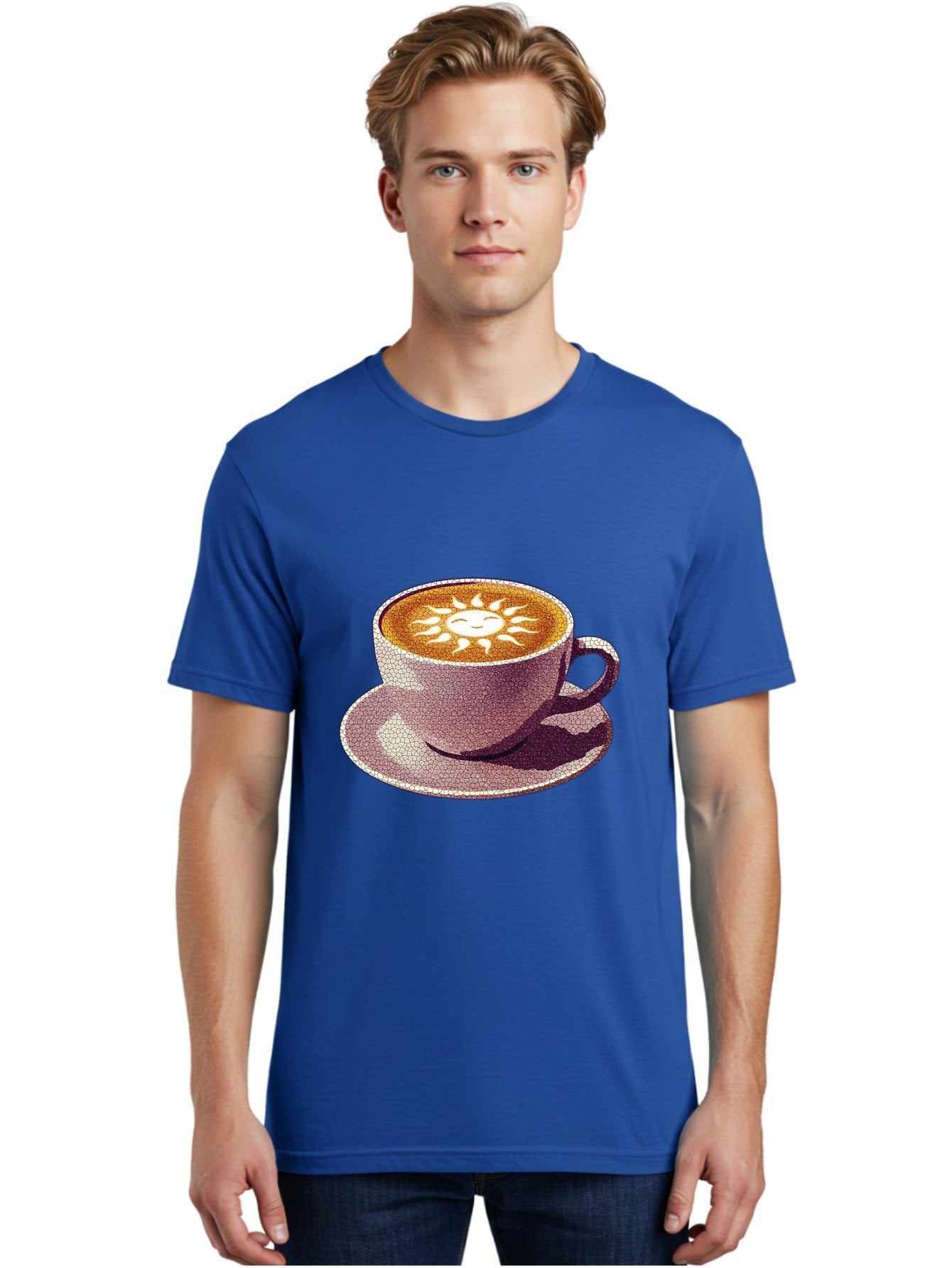 Coffee-Cup-Sun Men'S Graphic Tee, 100% Cotton, Comfortable Casual Summer Wear, Machine Washable, Coffee Cup, Latte Art, Sun Design, Heart Shape, Morning Coffee, Coffee Break, Espresso, Cafe Culture, Warm Beverage, Daily Grind Baa364 24