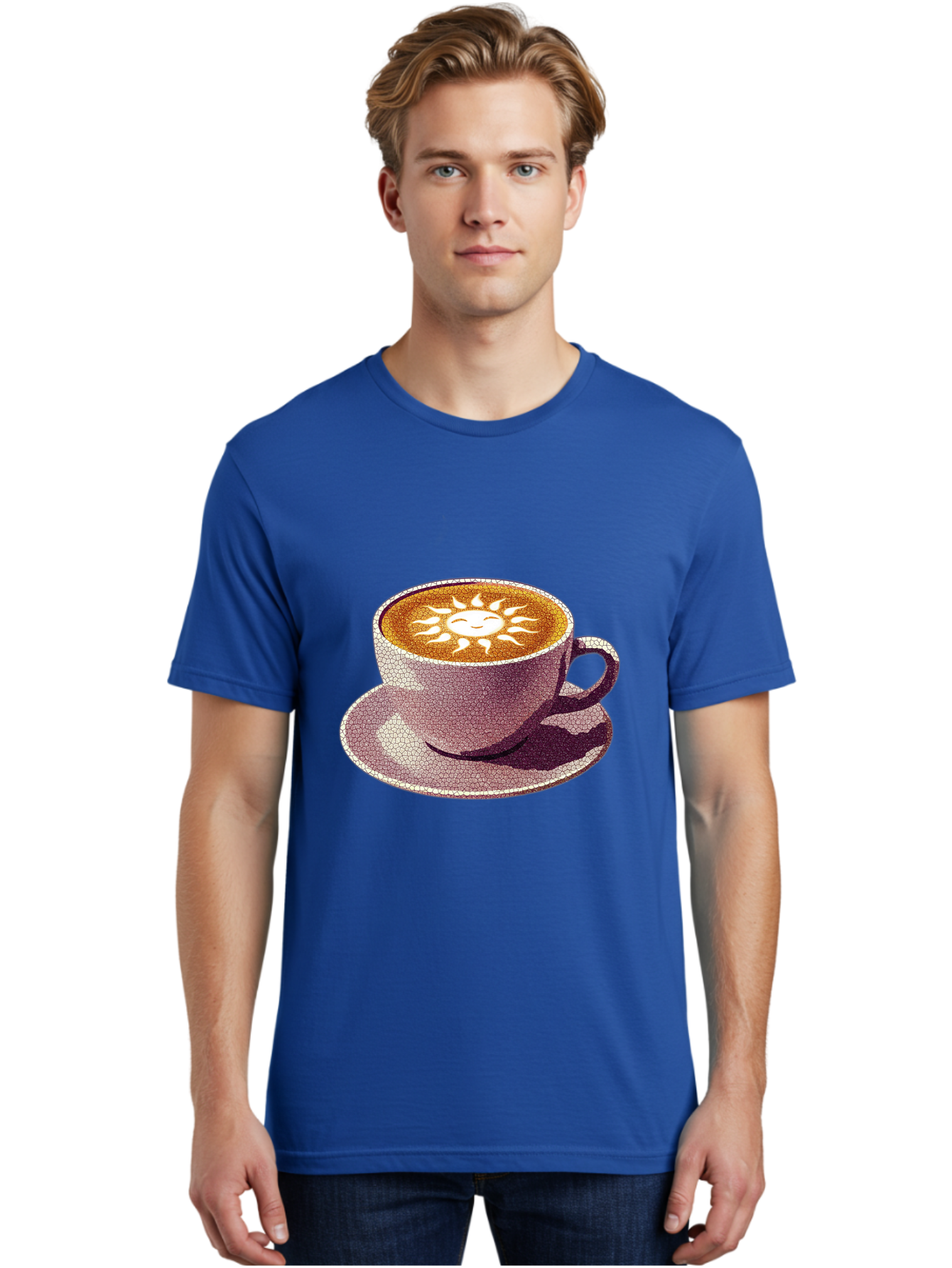 Coffee-Cup-Sun Men'S Graphic Tee, 100% Cotton, Comfortable Casual Summer Wear, Machine Washable, Coffee Cup, Latte Art, Sun Design, Heart Shape, Morning Coffee, Coffee Break, Espresso, Cafe Culture, Warm Beverage, Daily Grind Baa364 14