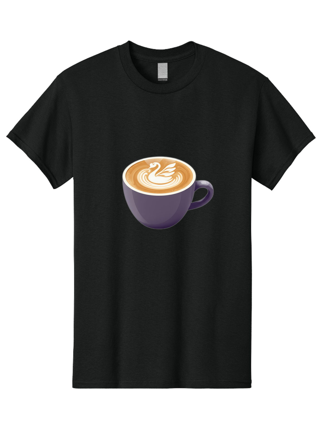 Coffee-Cup-With-Swan Men'S Graphic Tee, 100% Cotton, Comfortable Casual Summer Wear, Machine Washable, Coffee Cup, Cappuccino, Latte Art, Swan Design, Purple Cup, White Foam, Coffee Drink, Cafe Culture, Morning Coffee, Coffee Lover Baa365