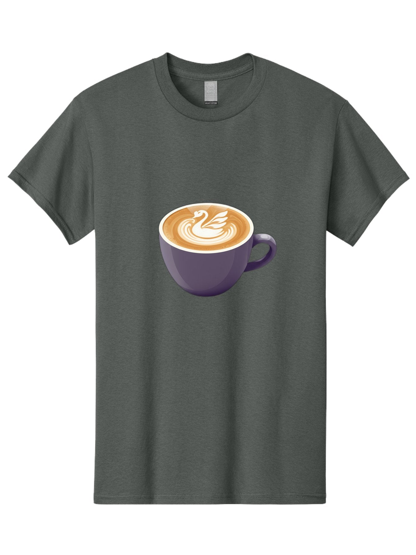 Coffee-Cup-With-Swan Men'S Graphic Tee, 100% Cotton, Comfortable Casual Summer Wear, Machine Washable, Coffee Cup, Cappuccino, Latte Art, Swan Design, Purple Cup, White Foam, Coffee Drink, Cafe Culture, Morning Coffee, Coffee Lover Baa365 14