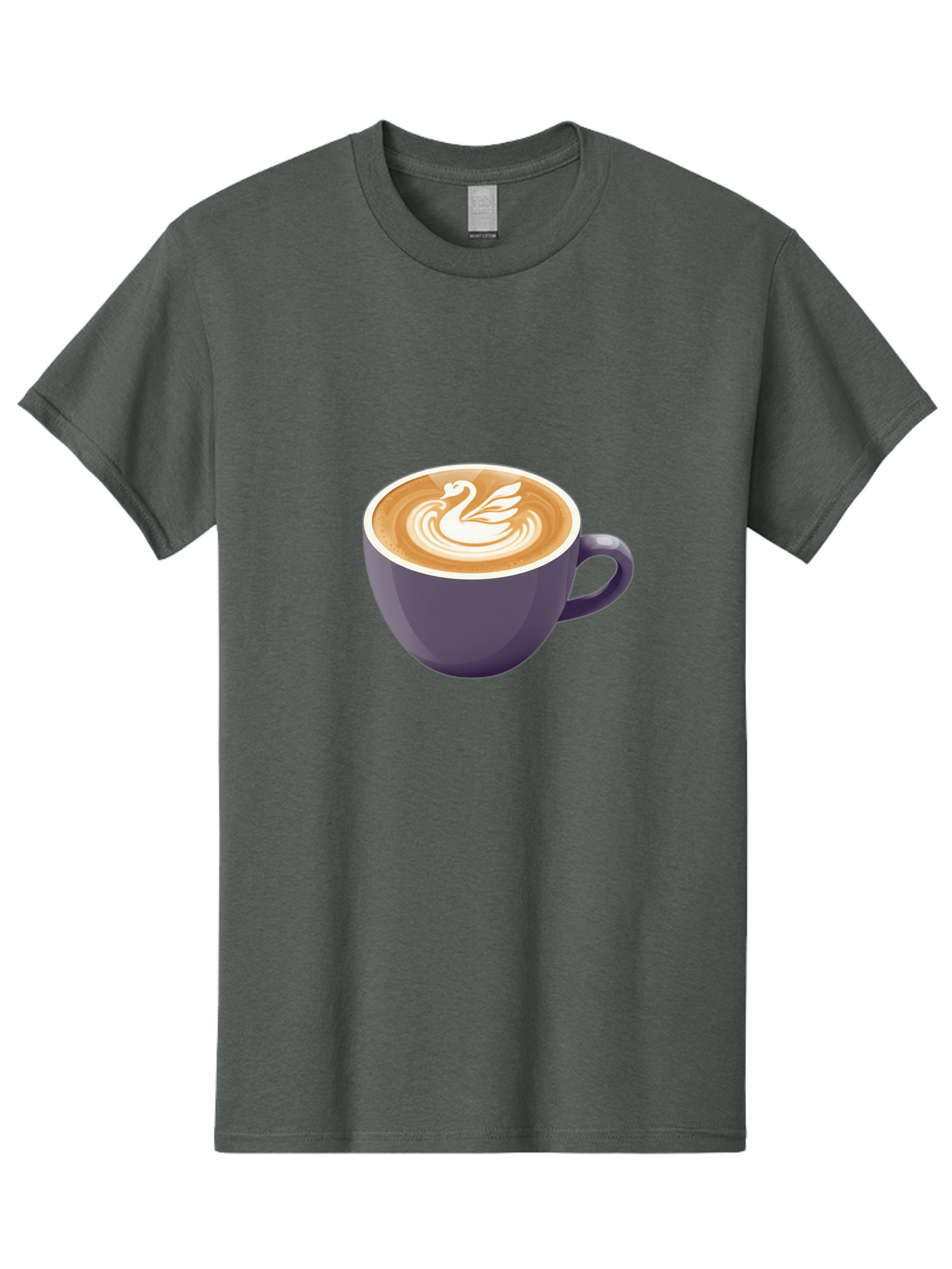 Coffee-Cup-With-Swan Men'S Graphic Tee, 100% Cotton, Comfortable Casual Summer Wear, Machine Washable, Coffee Cup, Cappuccino, Latte Art, Swan Design, Purple Cup, White Foam, Coffee Drink, Cafe Culture, Morning Coffee, Coffee Lover Baa365 3