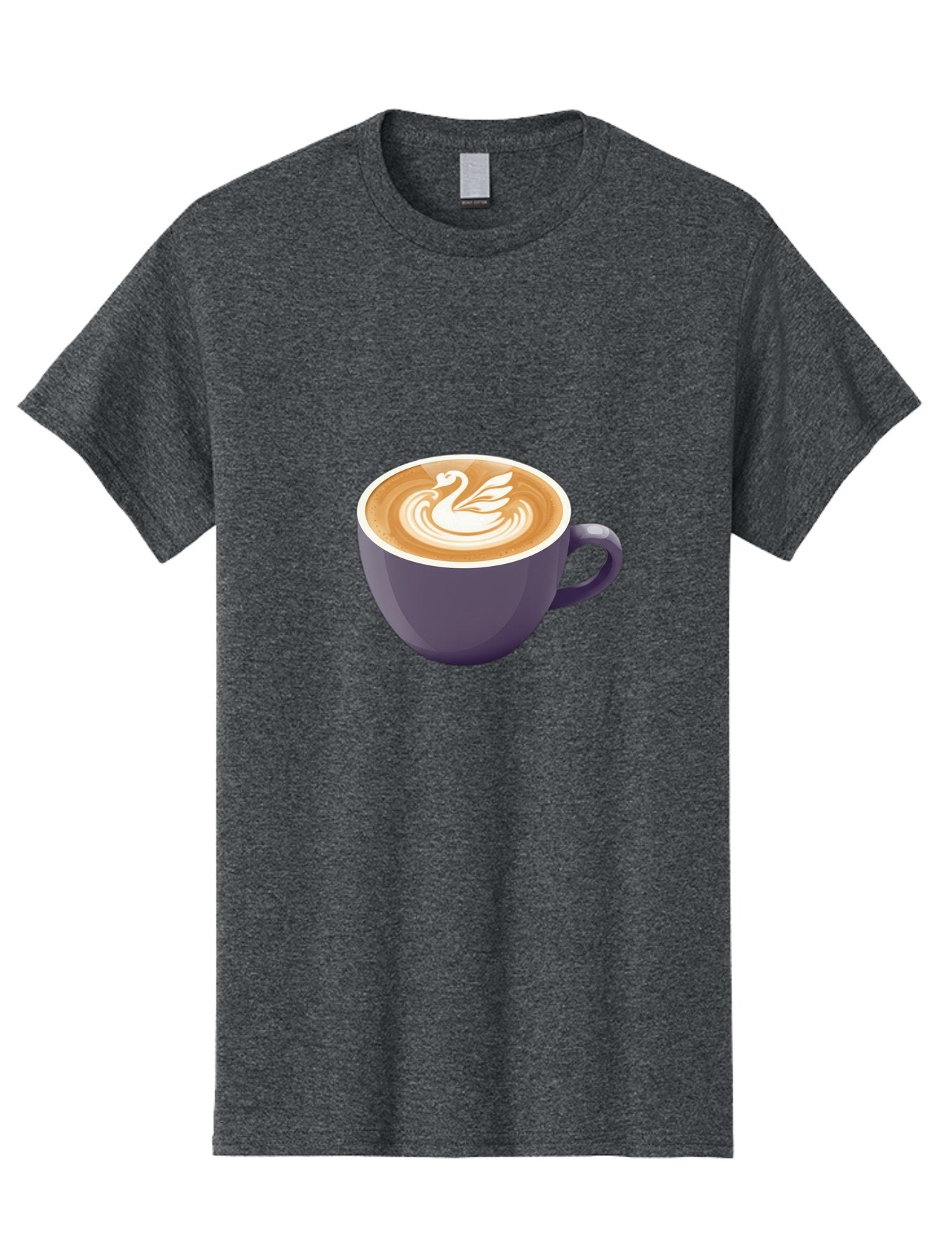 Coffee-Cup-With-Swan Men'S Graphic Tee, 100% Cotton, Comfortable Casual Summer Wear, Machine Washable, Coffee Cup, Cappuccino, Latte Art, Swan Design, Purple Cup, White Foam, Coffee Drink, Cafe Culture, Morning Coffee, Coffee Lover Baa365 11
