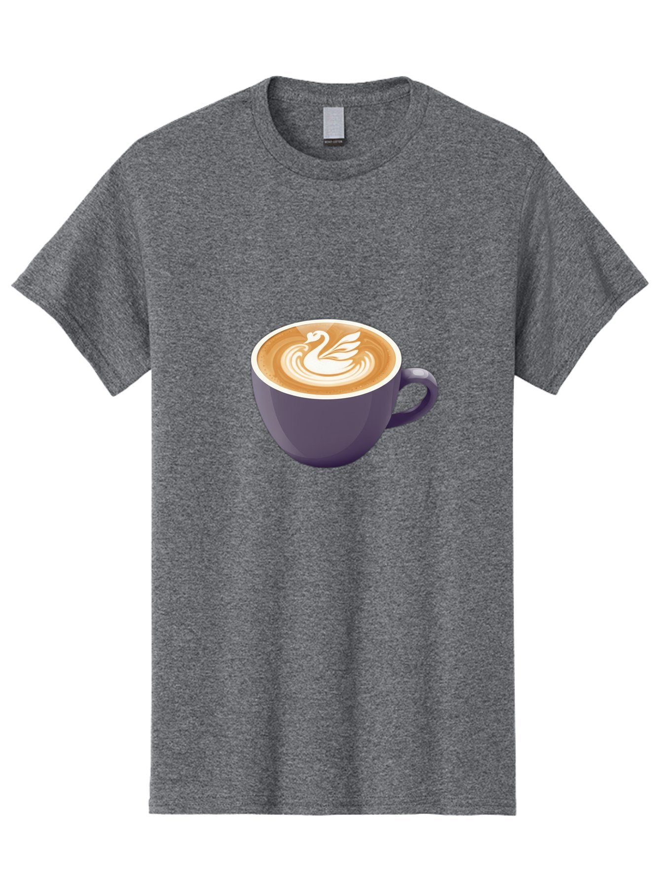 Coffee-Cup-With-Swan Men'S Graphic Tee, 100% Cotton, Comfortable Casual Summer Wear, Machine Washable, Coffee Cup, Cappuccino, Latte Art, Swan Design, Purple Cup, White Foam, Coffee Drink, Cafe Culture, Morning Coffee, Coffee Lover Baa365 9