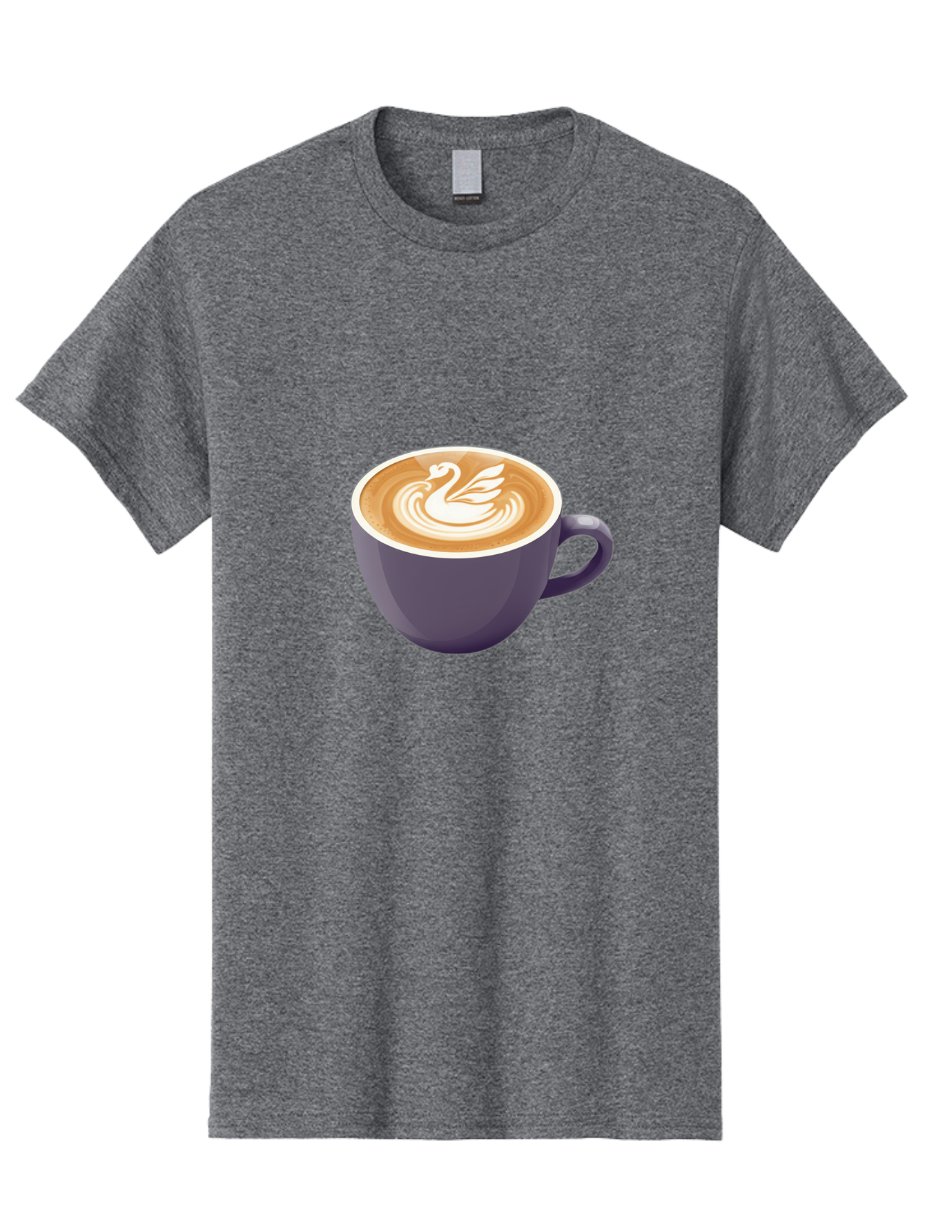 Coffee-Cup-With-Swan Men'S Graphic Tee, 100% Cotton, Comfortable Casual Summer Wear, Machine Washable, Coffee Cup, Cappuccino, Latte Art, Swan Design, Purple Cup, White Foam, Coffee Drink, Cafe Culture, Morning Coffee, Coffee Lover Baa365 9