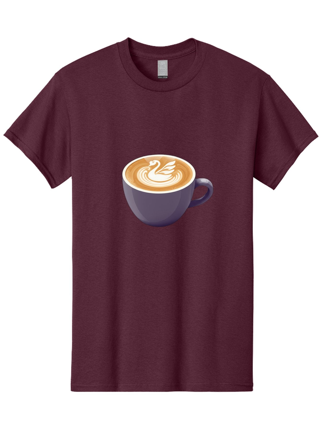 Coffee-Cup-With-Swan Men'S Graphic Tee, 100% Cotton, Comfortable Casual Summer Wear, Machine Washable, Coffee Cup, Cappuccino, Latte Art, Swan Design, Purple Cup, White Foam, Coffee Drink, Cafe Culture, Morning Coffee, Coffee Lover Baa365 10