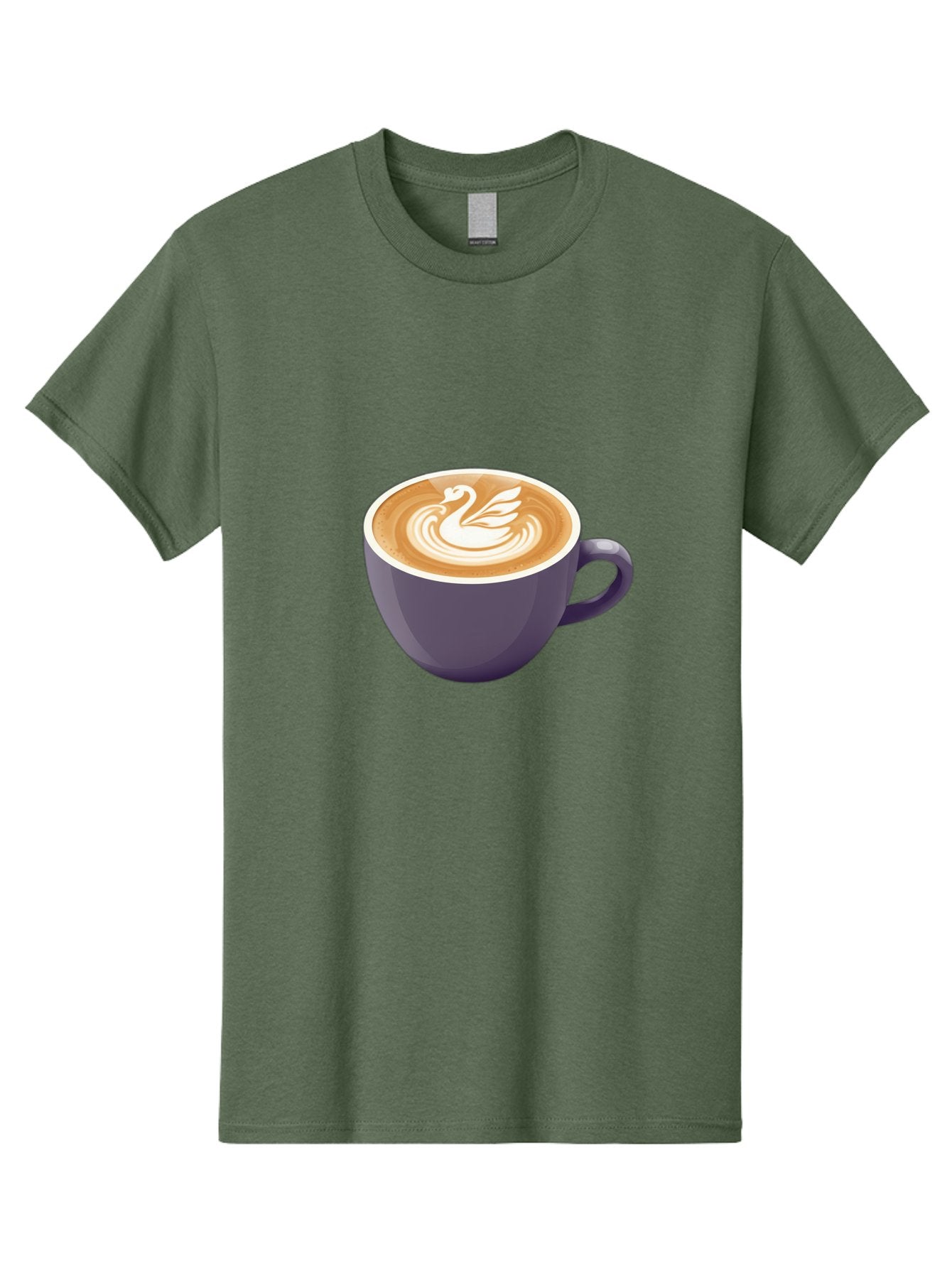 Coffee-Cup-With-Swan Men'S Graphic Tee, 100% Cotton, Comfortable Casual Summer Wear, Machine Washable, Coffee Cup, Cappuccino, Latte Art, Swan Design, Purple Cup, White Foam, Coffee Drink, Cafe Culture, Morning Coffee, Coffee Lover Baa365 5