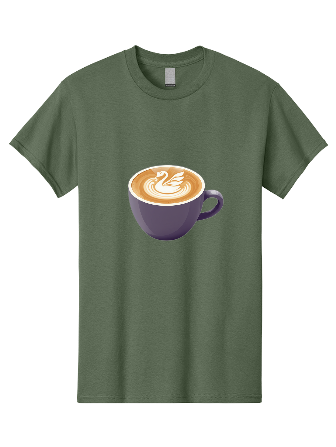 Coffee-Cup-With-Swan Men'S Graphic Tee, 100% Cotton, Comfortable Casual Summer Wear, Machine Washable, Coffee Cup, Cappuccino, Latte Art, Swan Design, Purple Cup, White Foam, Coffee Drink, Cafe Culture, Morning Coffee, Coffee Lover Baa365 15