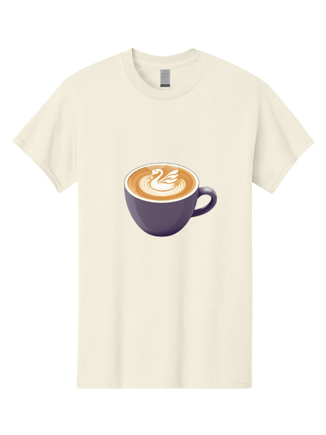 Coffee-Cup-With-Swan Men'S Graphic Tee, 100% Cotton, Comfortable Casual Summer Wear, Machine Washable, Coffee Cup, Cappuccino, Latte Art, Swan Design, Purple Cup, White Foam, Coffee Drink, Cafe Culture, Morning Coffee, Coffee Lover Baa365 6
