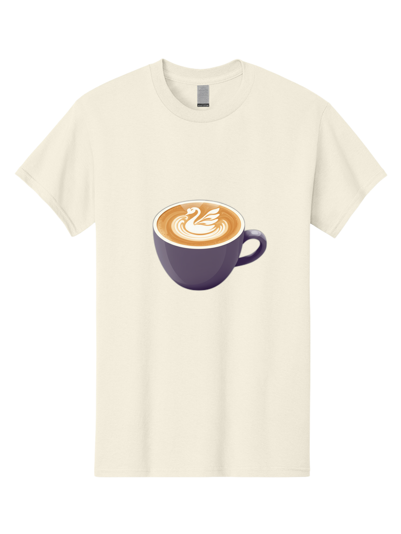 Coffee-Cup-With-Swan Men'S Graphic Tee, 100% Cotton, Comfortable Casual Summer Wear, Machine Washable, Coffee Cup, Cappuccino, Latte Art, Swan Design, Purple Cup, White Foam, Coffee Drink, Cafe Culture, Morning Coffee, Coffee Lover Baa365 13