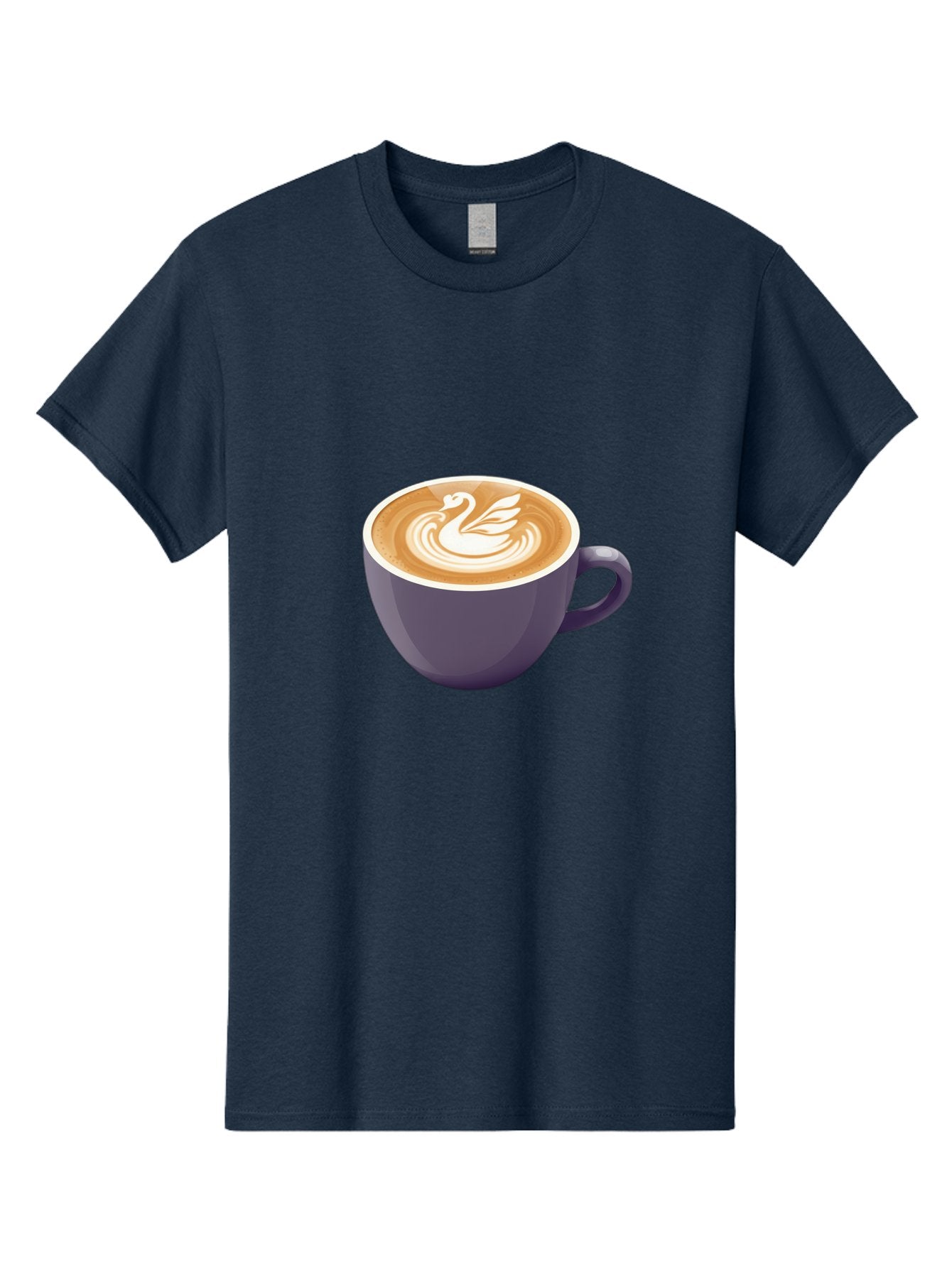 Coffee-Cup-With-Swan Men'S Graphic Tee, 100% Cotton, Comfortable Casual Summer Wear, Machine Washable, Coffee Cup, Cappuccino, Latte Art, Swan Design, Purple Cup, White Foam, Coffee Drink, Cafe Culture, Morning Coffee, Coffee Lover Baa365