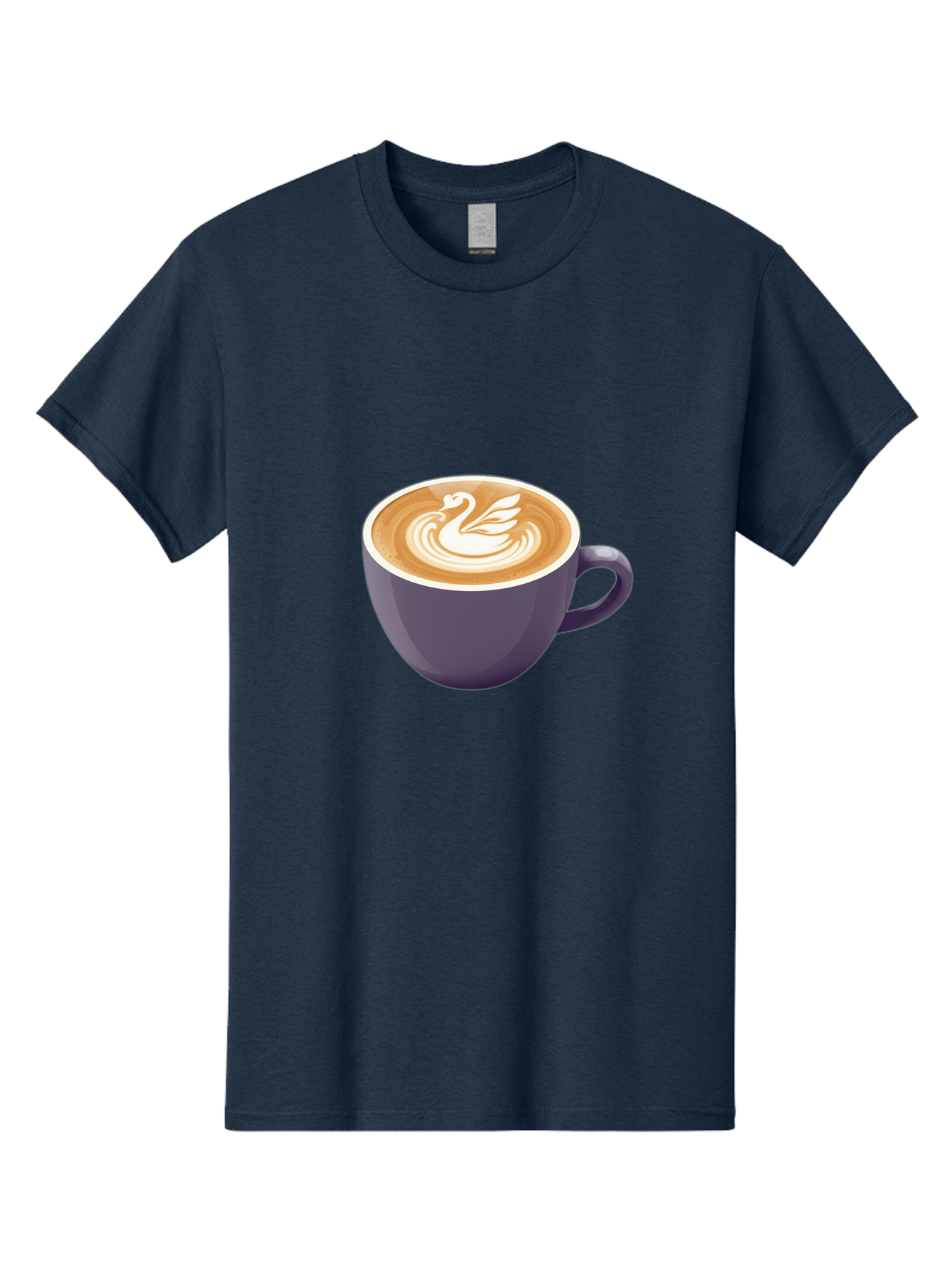 Coffee-Cup-With-Swan Men'S Graphic Tee, 100% Cotton, Comfortable Casual Summer Wear, Machine Washable, Coffee Cup, Cappuccino, Latte Art, Swan Design, Purple Cup, White Foam, Coffee Drink, Cafe Culture, Morning Coffee, Coffee Lover Baa365 19