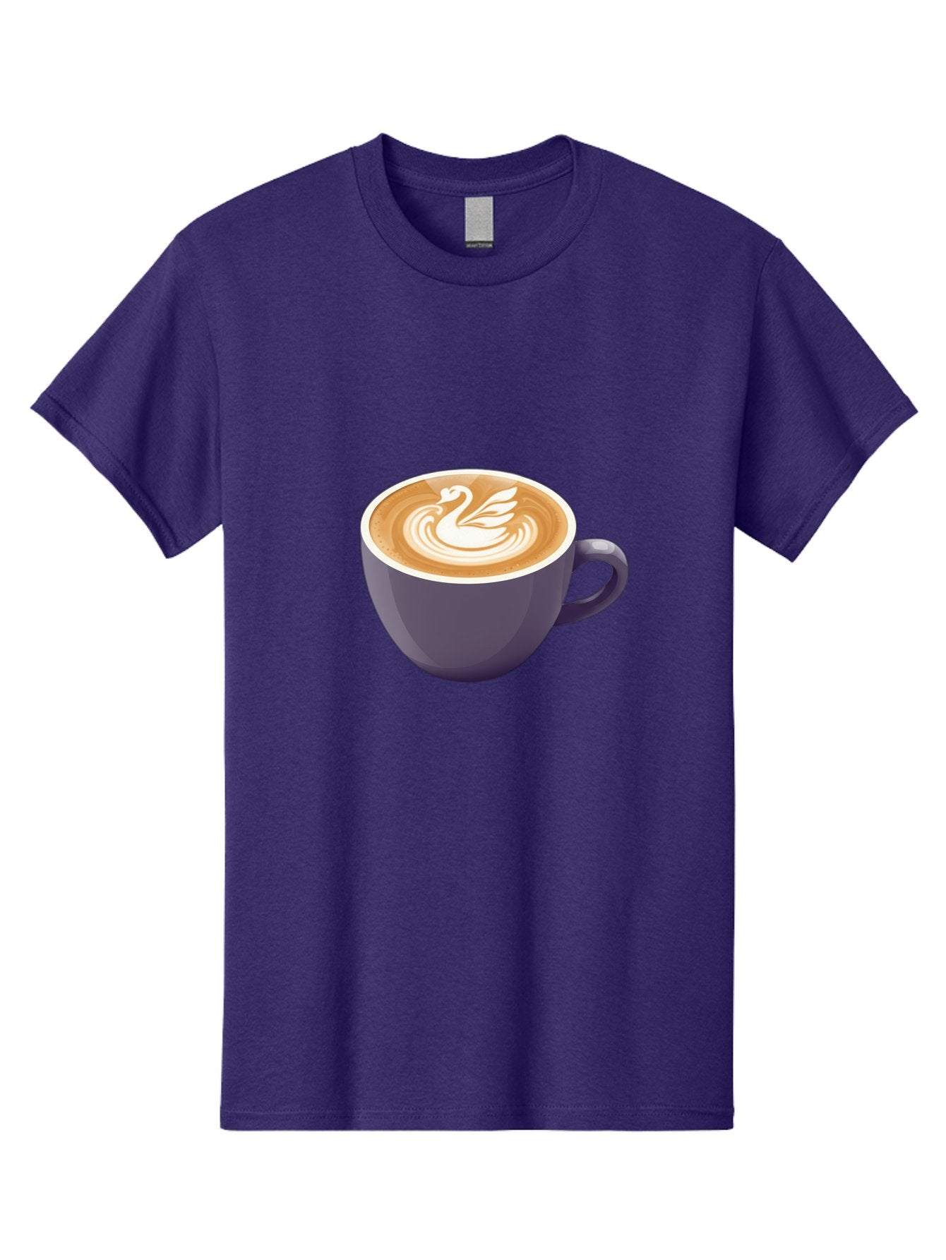 Coffee-Cup-With-Swan Men'S Graphic Tee, 100% Cotton, Comfortable Casual Summer Wear, Machine Washable, Coffee Cup, Cappuccino, Latte Art, Swan Design, Purple Cup, White Foam, Coffee Drink, Cafe Culture, Morning Coffee, Coffee Lover Baa365 12