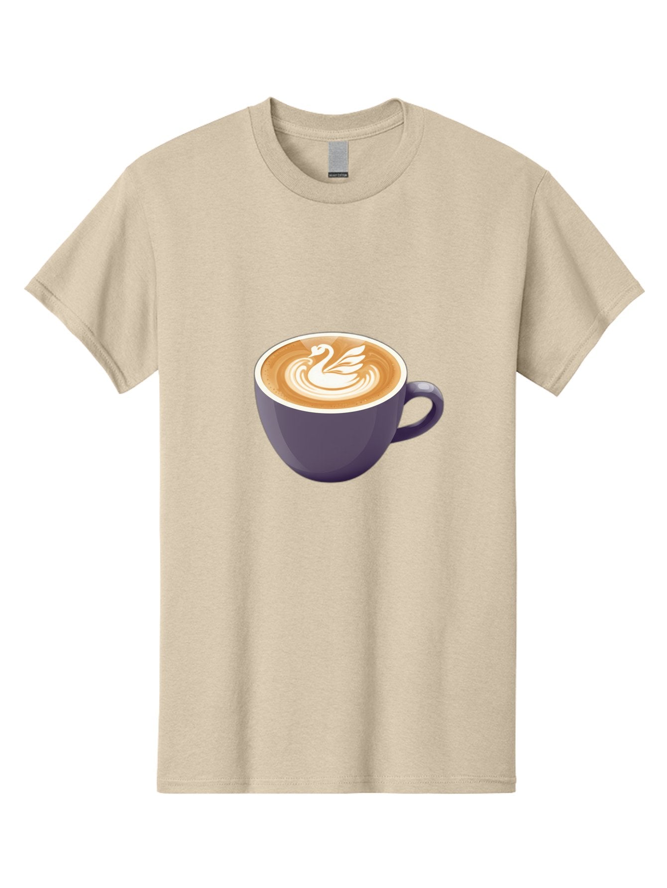 Coffee-Cup-With-Swan Men'S Graphic Tee, 100% Cotton, Comfortable Casual Summer Wear, Machine Washable, Coffee Cup, Cappuccino, Latte Art, Swan Design, Purple Cup, White Foam, Coffee Drink, Cafe Culture, Morning Coffee, Coffee Lover Baa365 7