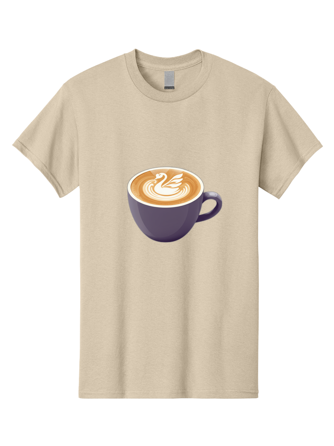 Coffee-Cup-With-Swan Men'S Graphic Tee, 100% Cotton, Comfortable Casual Summer Wear, Machine Washable, Coffee Cup, Cappuccino, Latte Art, Swan Design, Purple Cup, White Foam, Coffee Drink, Cafe Culture, Morning Coffee, Coffee Lover Baa365 25