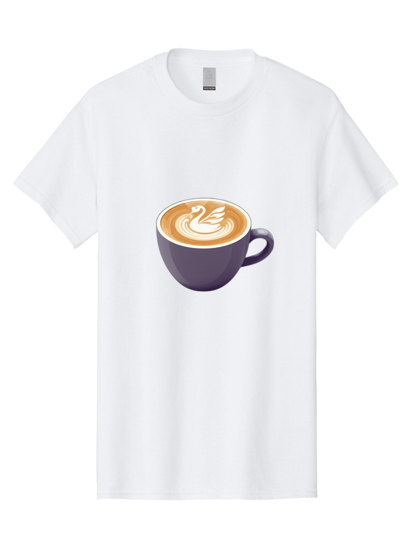 Coffee-Cup-With-Swan Men'S Graphic Tee, 100% Cotton, Comfortable Casual Summer Wear, Machine Washable, Coffee Cup, Cappuccino, Latte Art, Swan Design, Purple Cup, White Foam, Coffee Drink, Cafe Culture, Morning Coffee, Coffee Lover Baa365 8