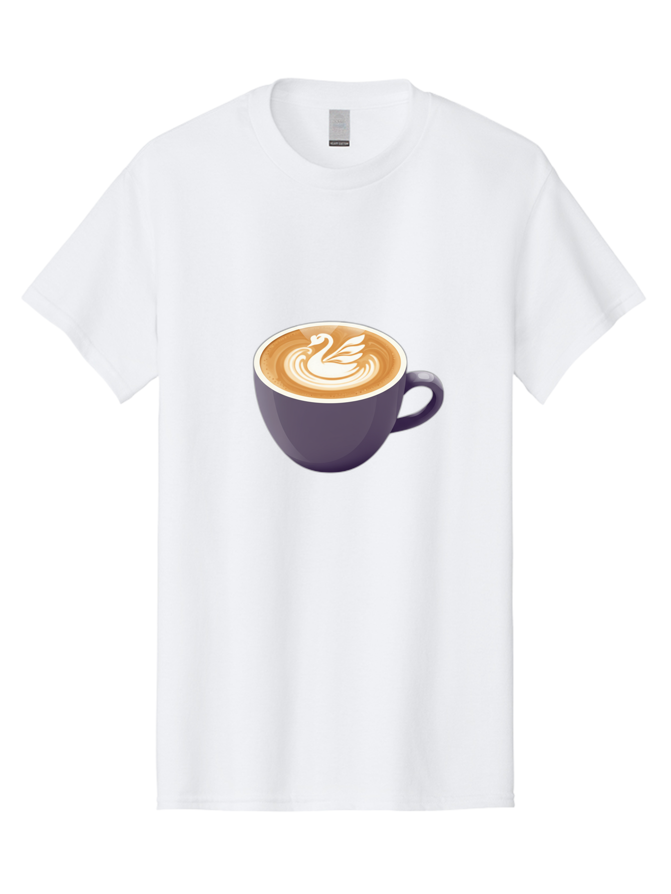 Coffee-Cup-With-Swan Men'S Graphic Tee, 100% Cotton, Comfortable Casual Summer Wear, Machine Washable, Coffee Cup, Cappuccino, Latte Art, Swan Design, Purple Cup, White Foam, Coffee Drink, Cafe Culture, Morning Coffee, Coffee Lover Baa365 11