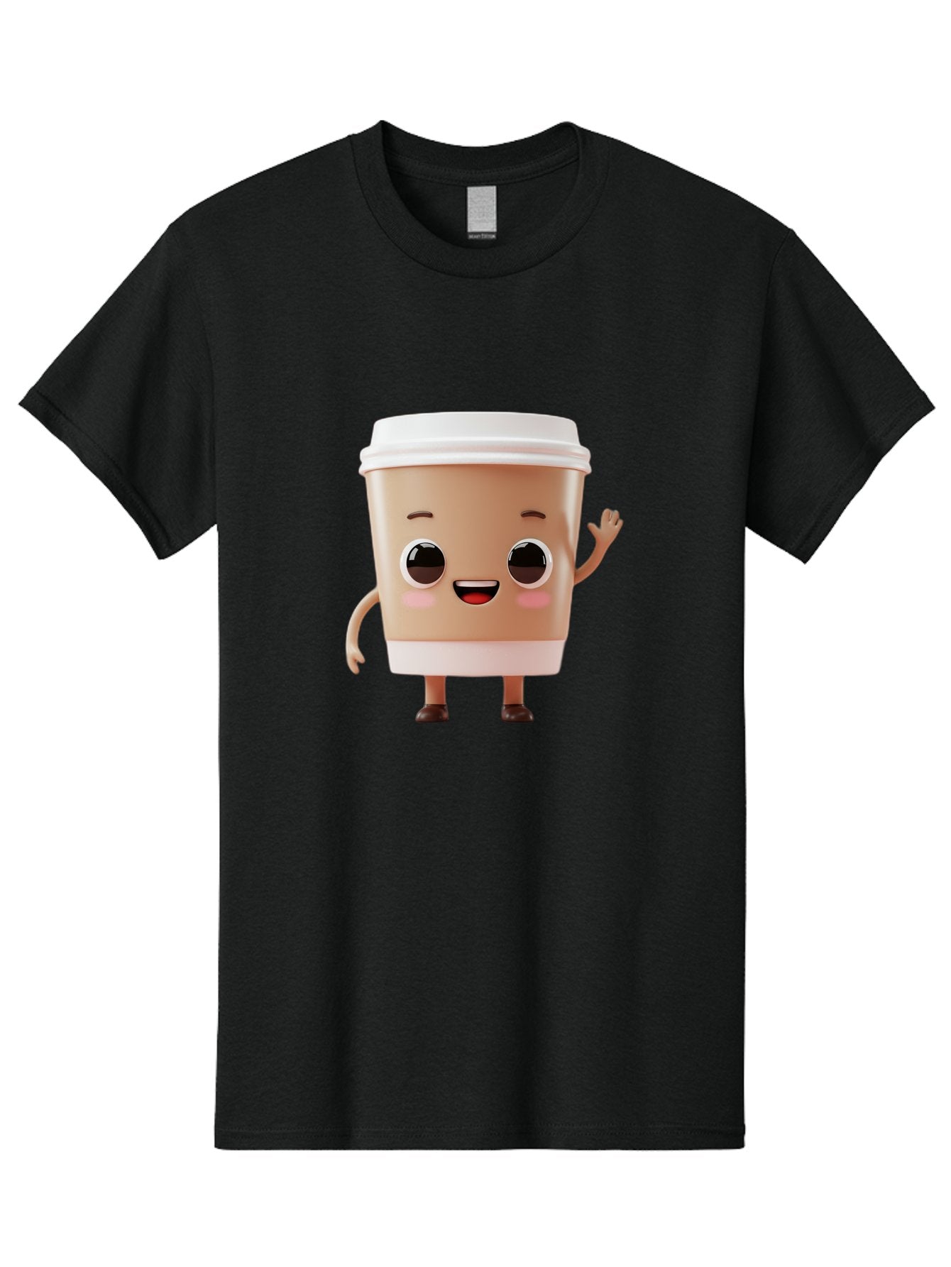Coffee-Cup Men'S Graphic Tee, 100% Cotton, Comfortable Casual Summer Wear, Machine Washable, Cartoon Coffee Cup, Anthropomorphic Character, Smiling Face, Friendly Gesture, Happy Expression, 3D Illustration, Coffee Culture, Morning Pick-Me-Up, Baa366 12