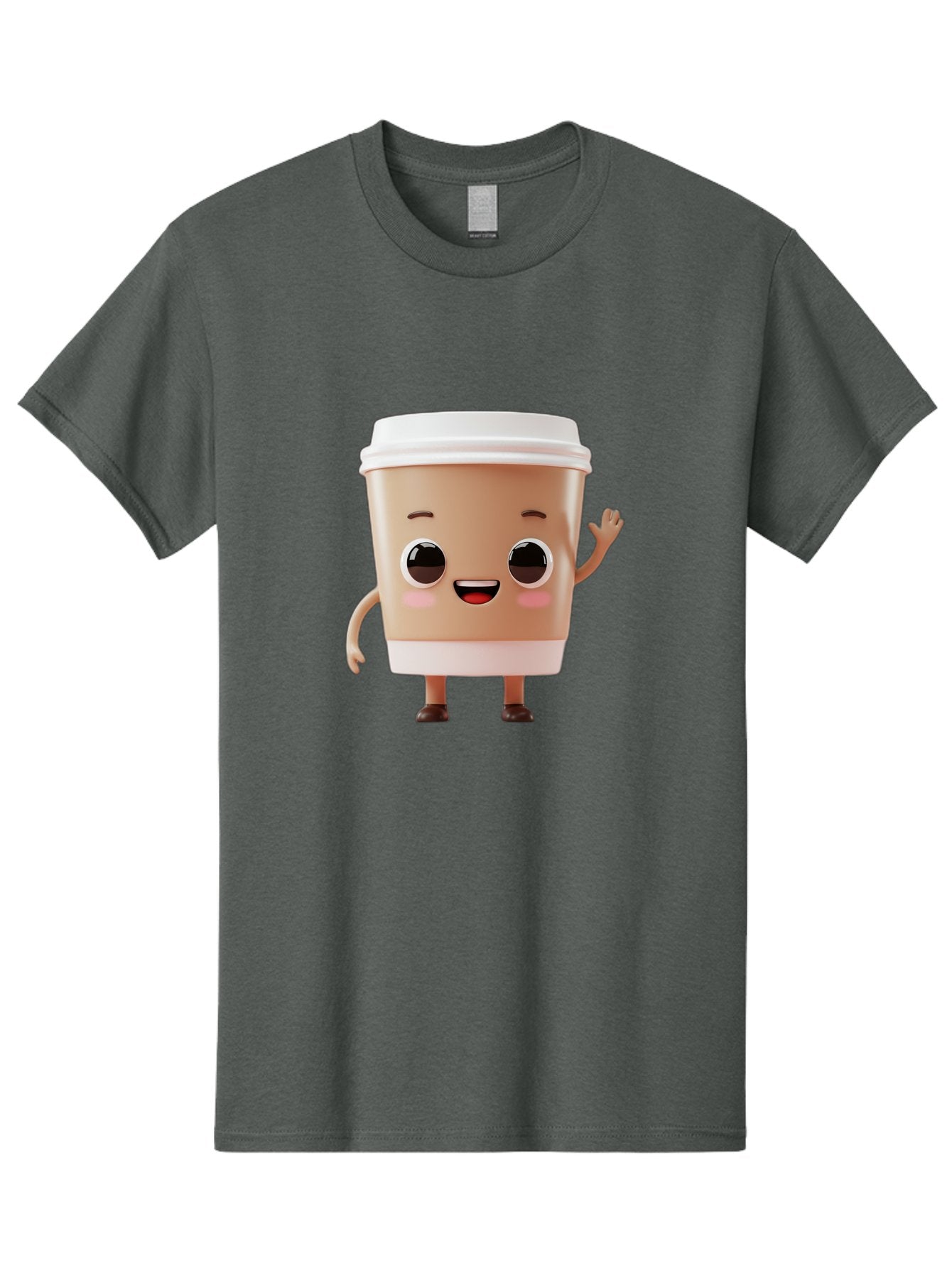 Coffee-Cup Men'S Graphic Tee, 100% Cotton, Comfortable Casual Summer Wear, Machine Washable, Cartoon Coffee Cup, Anthropomorphic Character, Smiling Face, Friendly Gesture, Happy Expression, 3D Illustration, Coffee Culture, Morning Pick-Me-Up, Baa366 8