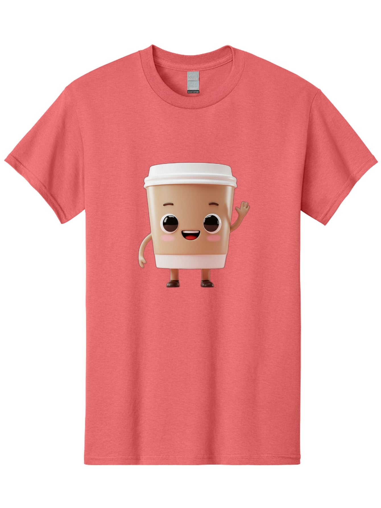 Coffee-Cup Men'S Graphic Tee, 100% Cotton, Comfortable Casual Summer Wear, Machine Washable, Cartoon Coffee Cup, Anthropomorphic Character, Smiling Face, Friendly Gesture, Happy Expression, 3D Illustration, Coffee Culture, Morning Pick-Me-Up, Baa366 13