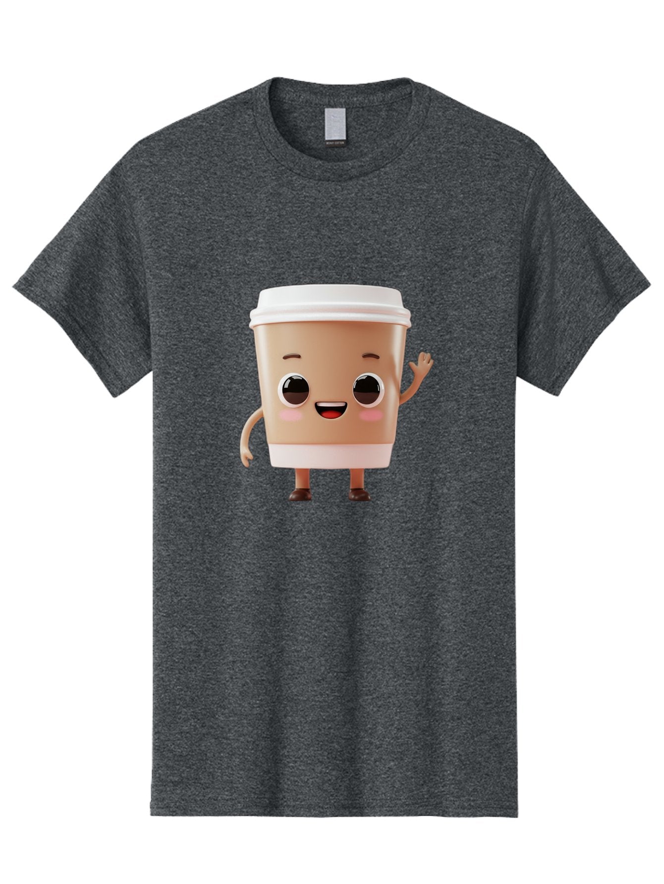 Coffee-Cup Men'S Graphic Tee, 100% Cotton, Comfortable Casual Summer Wear, Machine Washable, Cartoon Coffee Cup, Anthropomorphic Character, Smiling Face, Friendly Gesture, Happy Expression, 3D Illustration, Coffee Culture, Morning Pick-Me-Up, Baa366