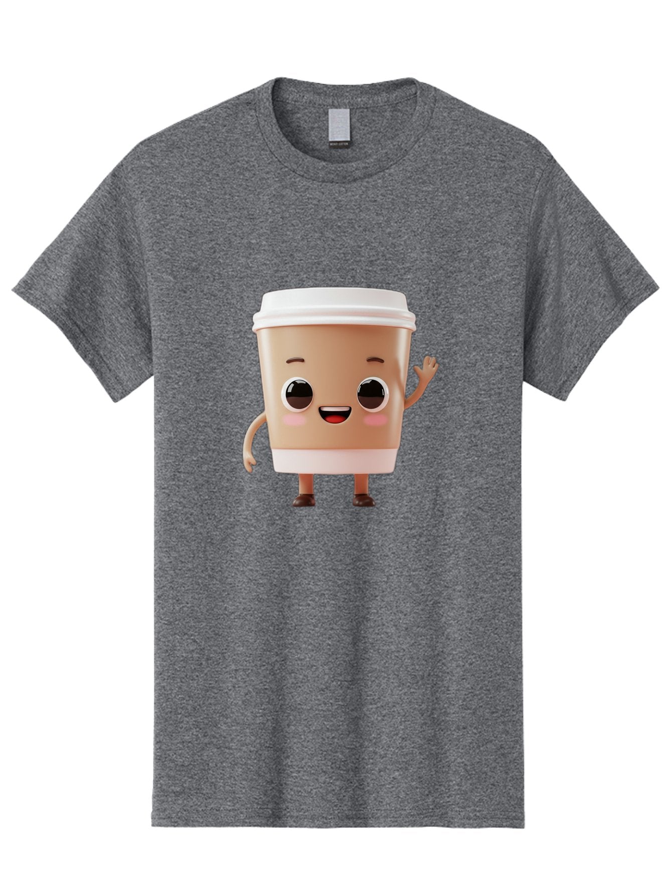 Coffee-Cup Men'S Graphic Tee, 100% Cotton, Comfortable Casual Summer Wear, Machine Washable, Cartoon Coffee Cup, Anthropomorphic Character, Smiling Face, Friendly Gesture, Happy Expression, 3D Illustration, Coffee Culture, Morning Pick-Me-Up, Baa366 9