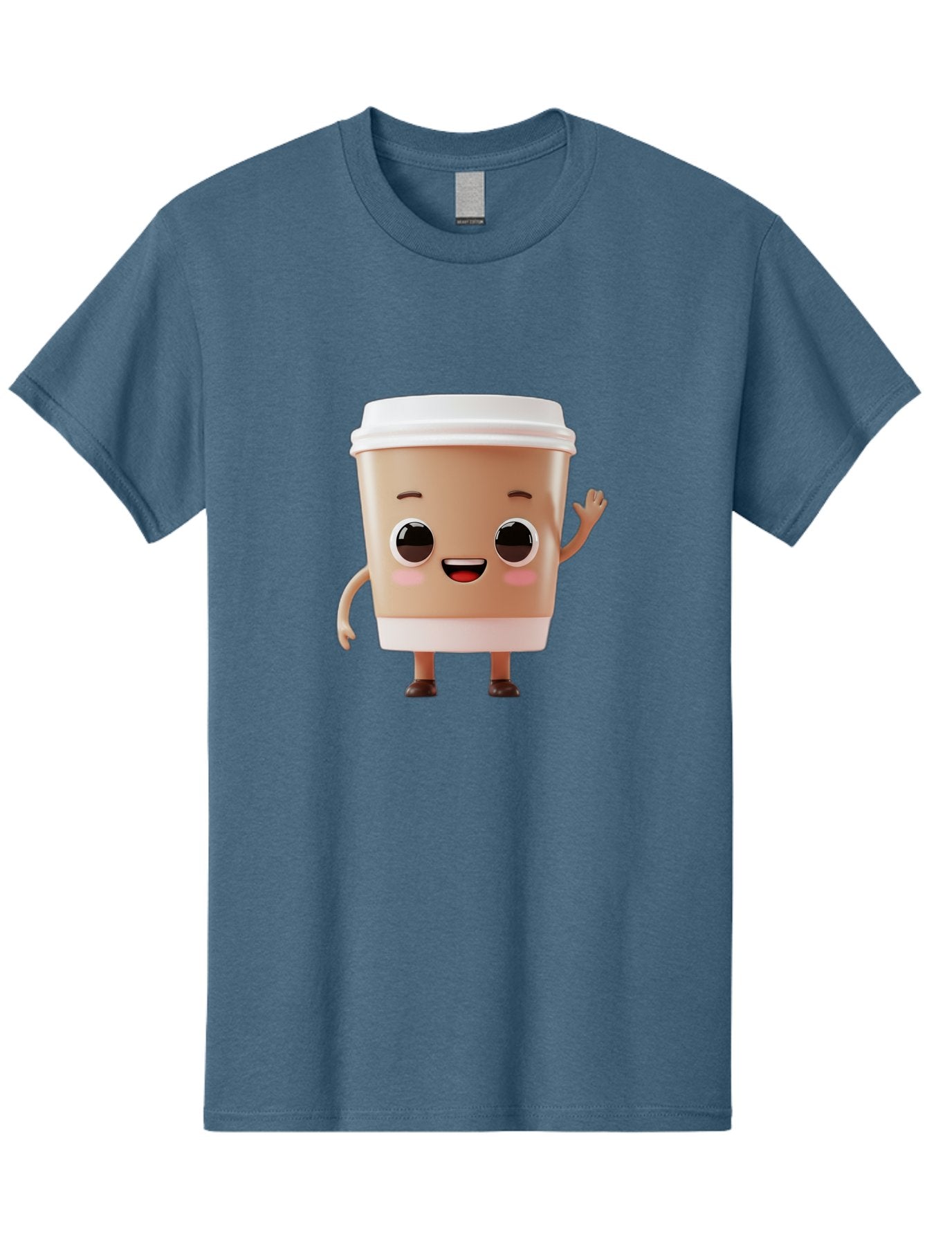Coffee-Cup Men'S Graphic Tee, 100% Cotton, Comfortable Casual Summer Wear, Machine Washable, Cartoon Coffee Cup, Anthropomorphic Character, Smiling Face, Friendly Gesture, Happy Expression, 3D Illustration, Coffee Culture, Morning Pick-Me-Up, Baa366 4